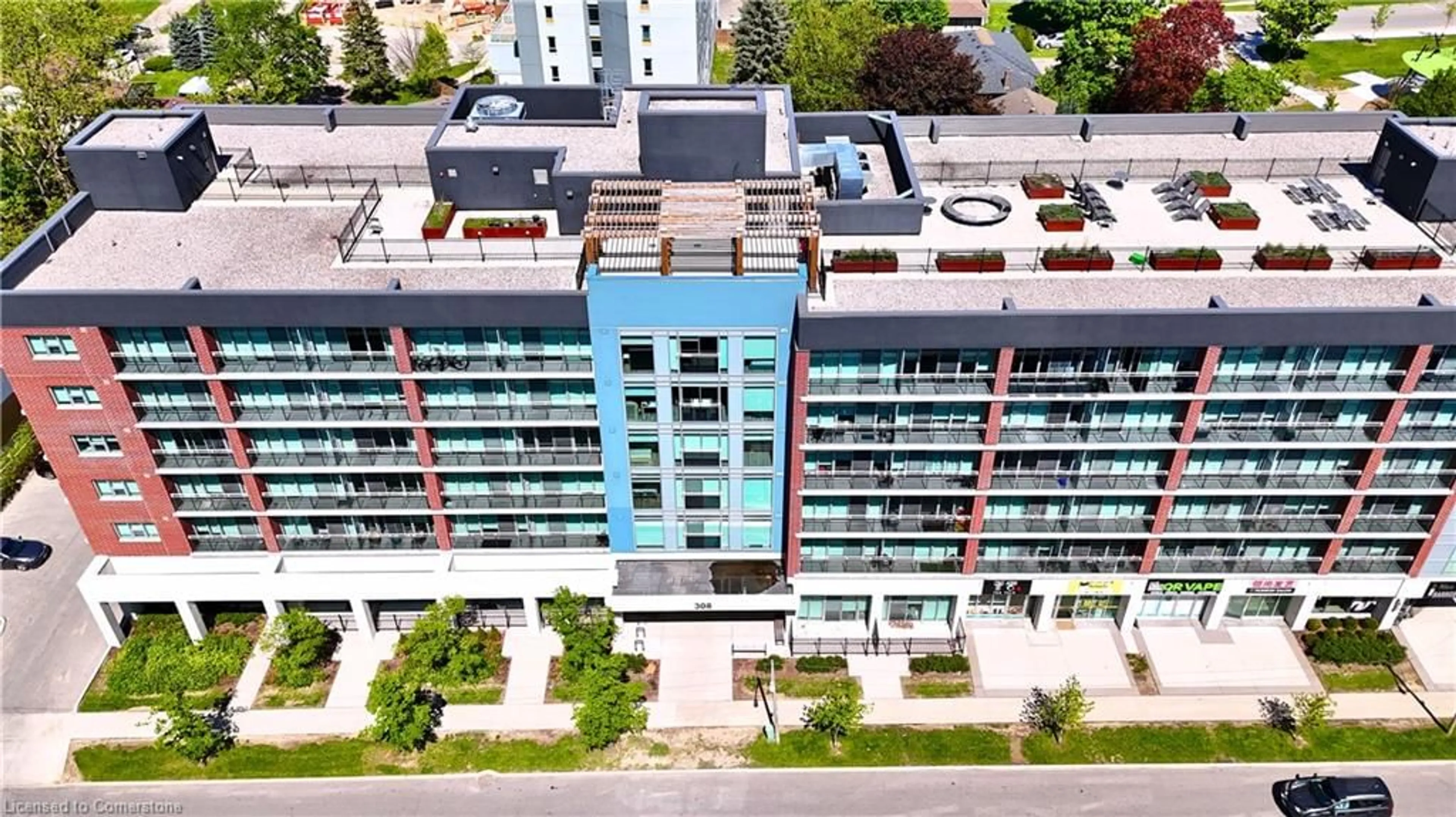 A pic from outside/outdoor area/front of a property/back of a property/a pic from drone, city buildings view from balcony for 308 Lester St #214, Waterloo Ontario N2L 3W6