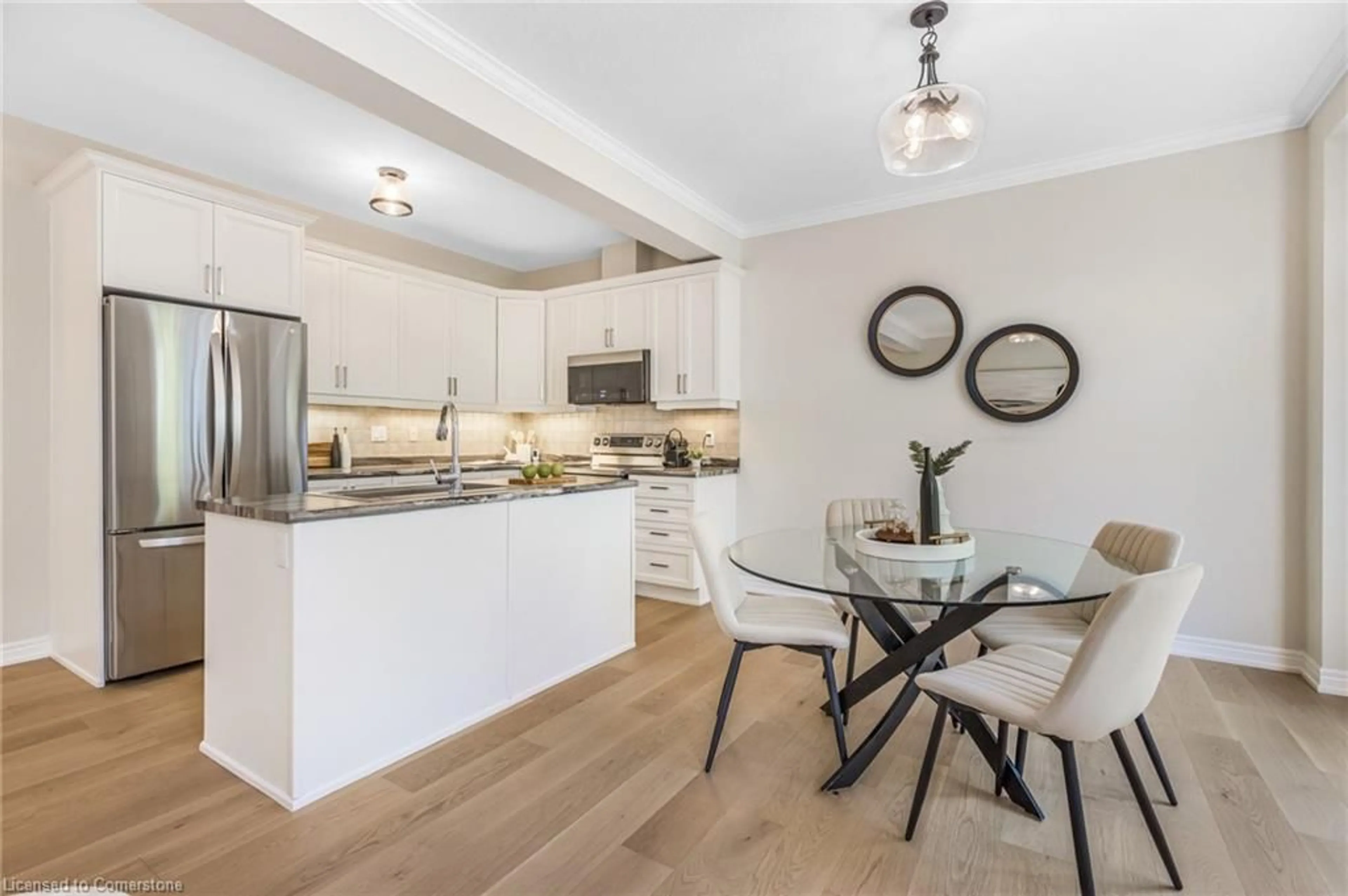 Open concept kitchen, wood/laminate floor for 380 Lake St #25, Grimsby Ontario L3M 0E8