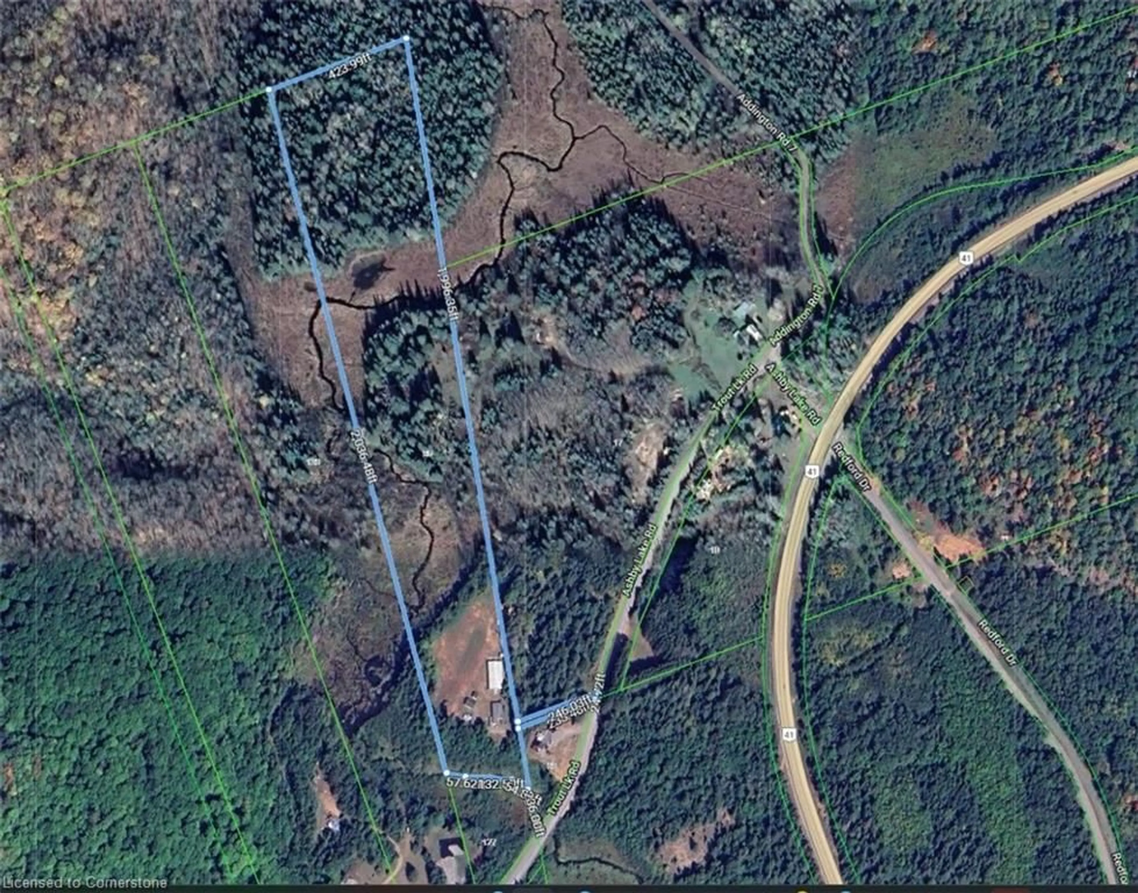 A pic from outside/outdoor area/front of a property/back of a property/a pic from drone, forest/trees view for 85 Ashby Lake Rd, Denbigh Ontario K0H 1L0