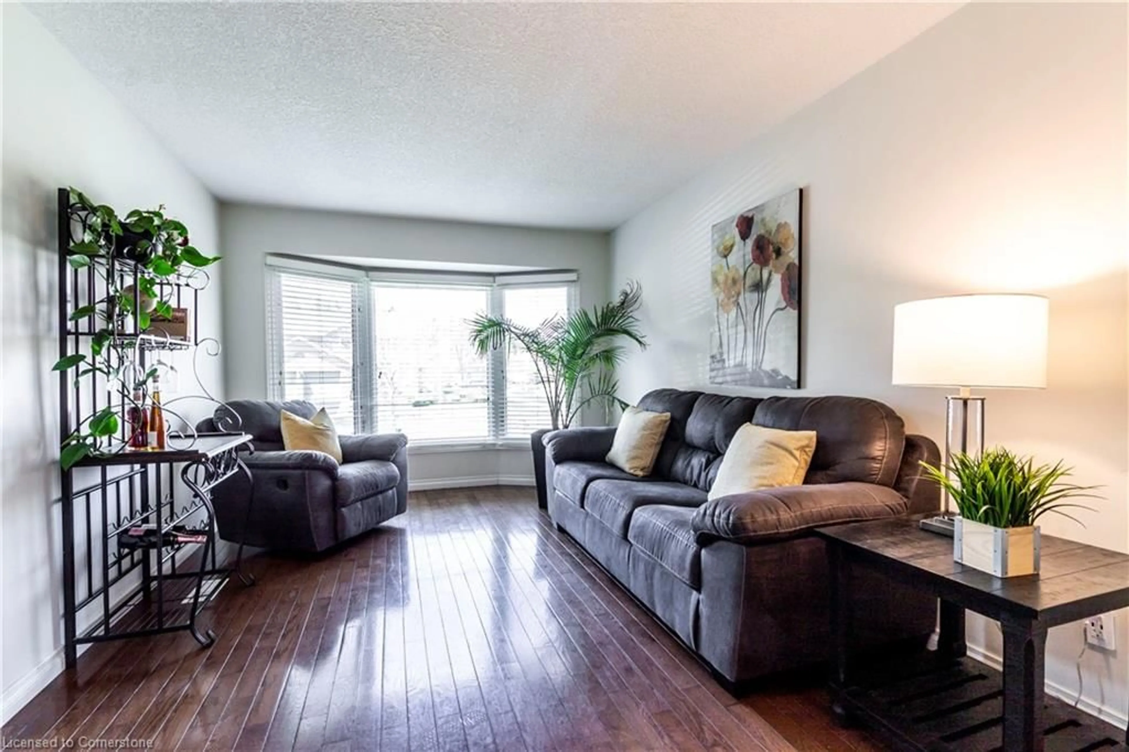 Living room with furniture, wood/laminate floor for 112 Wexford Cres, Kitchener Ontario N2N 1Z7