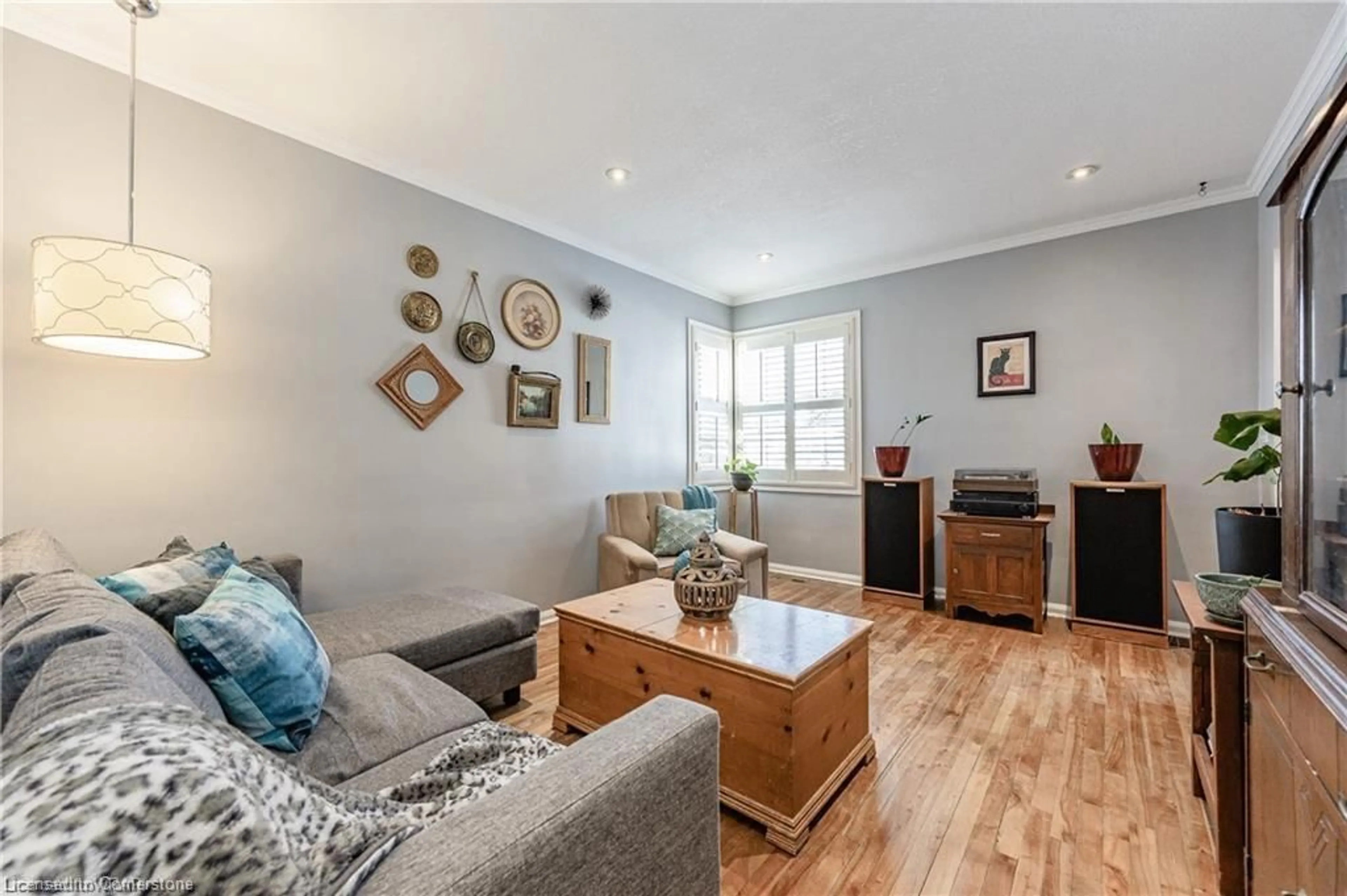 Living room with furniture, wood/laminate floor for 38 St Clair Ave, Kitchener Ontario N2M 3Z4