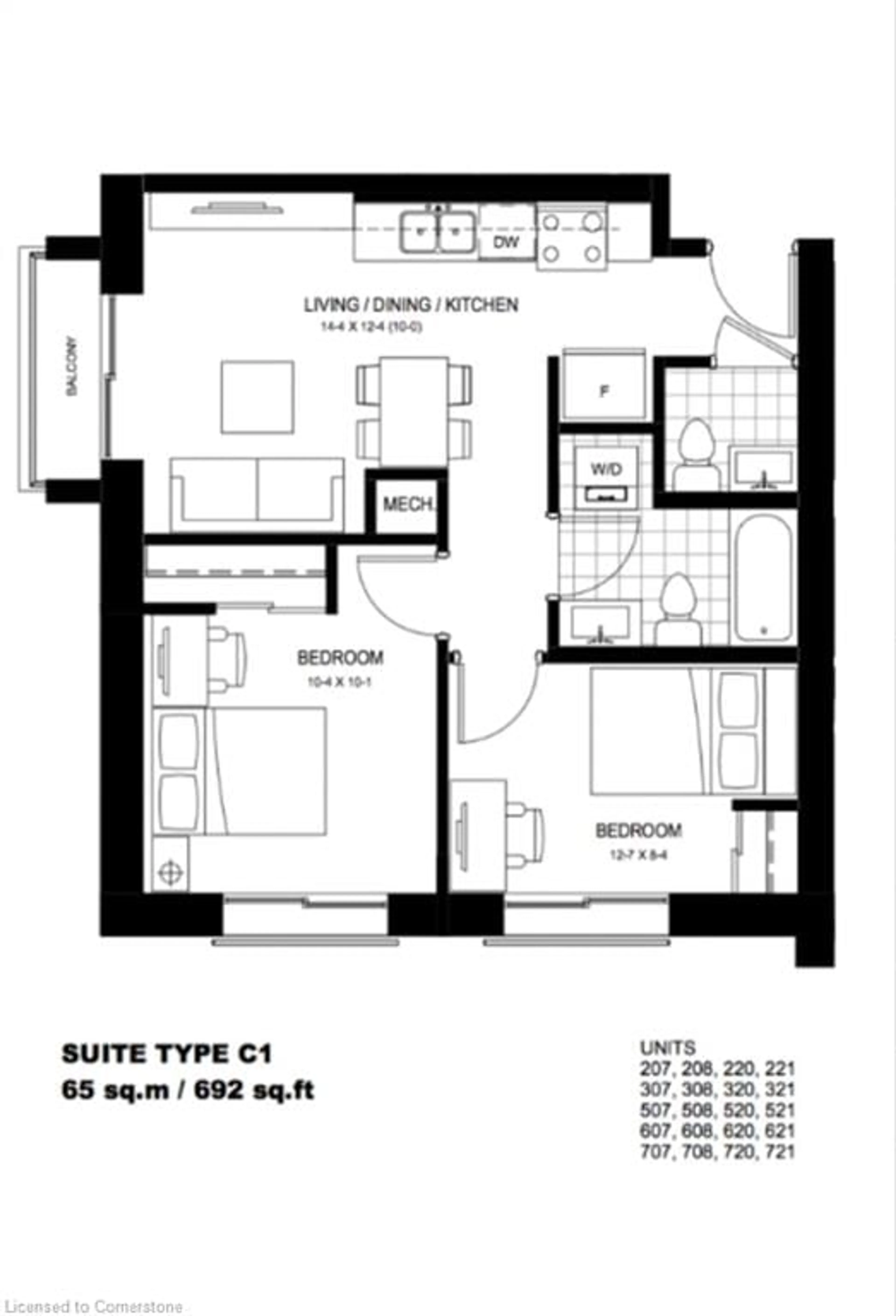 Floor plan for 251 Hemlock St #208, Waterloo Ontario N2L 0H2