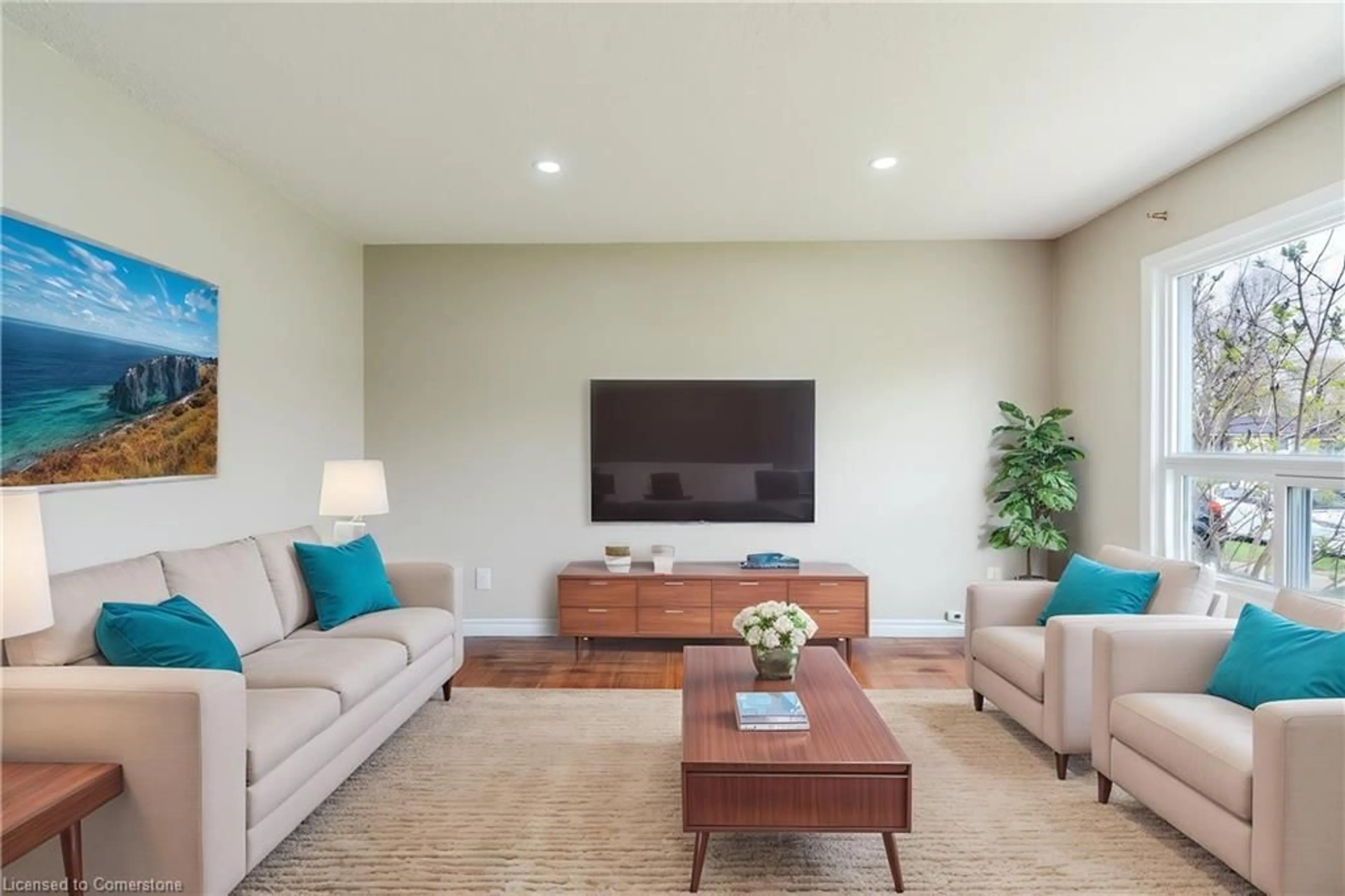 Living room with furniture, wood/laminate floor for 29B Helene Cres, Waterloo Ontario N2L 5E6