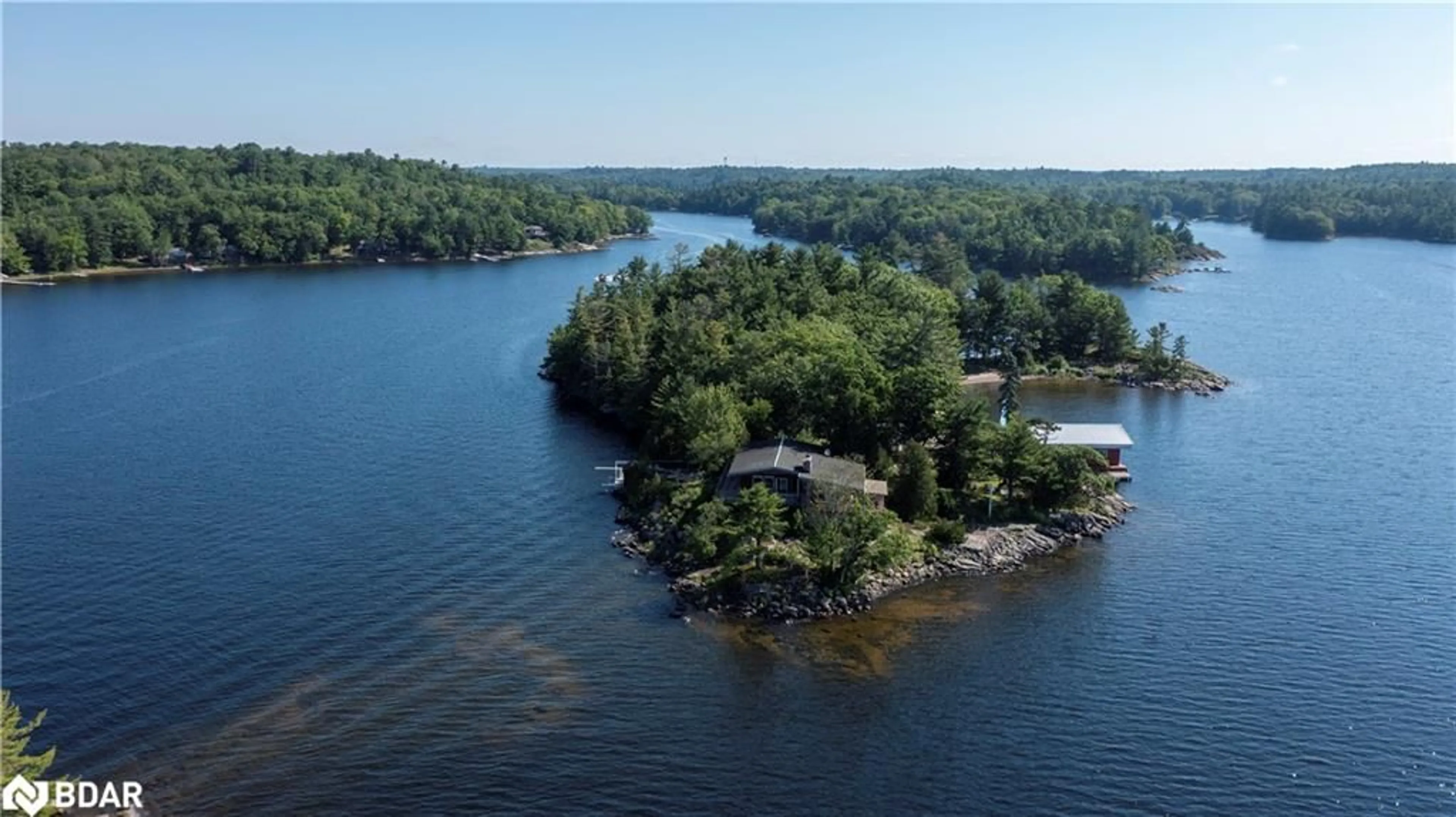 A pic from outside/outdoor area/front of a property/back of a property/a pic from drone, water/lake/river/ocean view for B 721 Galt Island, ARCHIPELAGO Ontario P2A 2X4