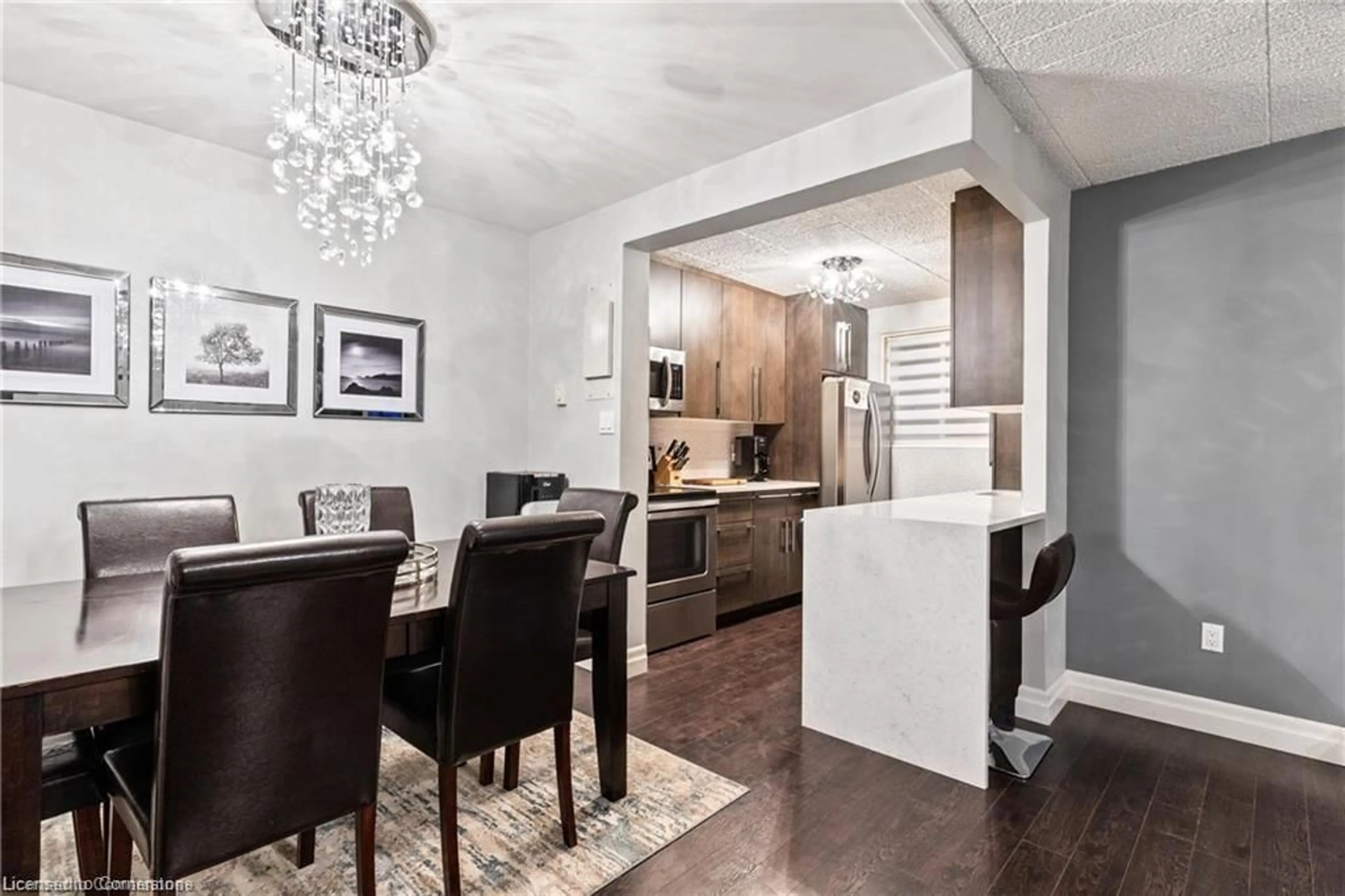 Open concept kitchen, wood/laminate floor for 6 Walton Ave #310, Kitchener Ontario N2C 2B5