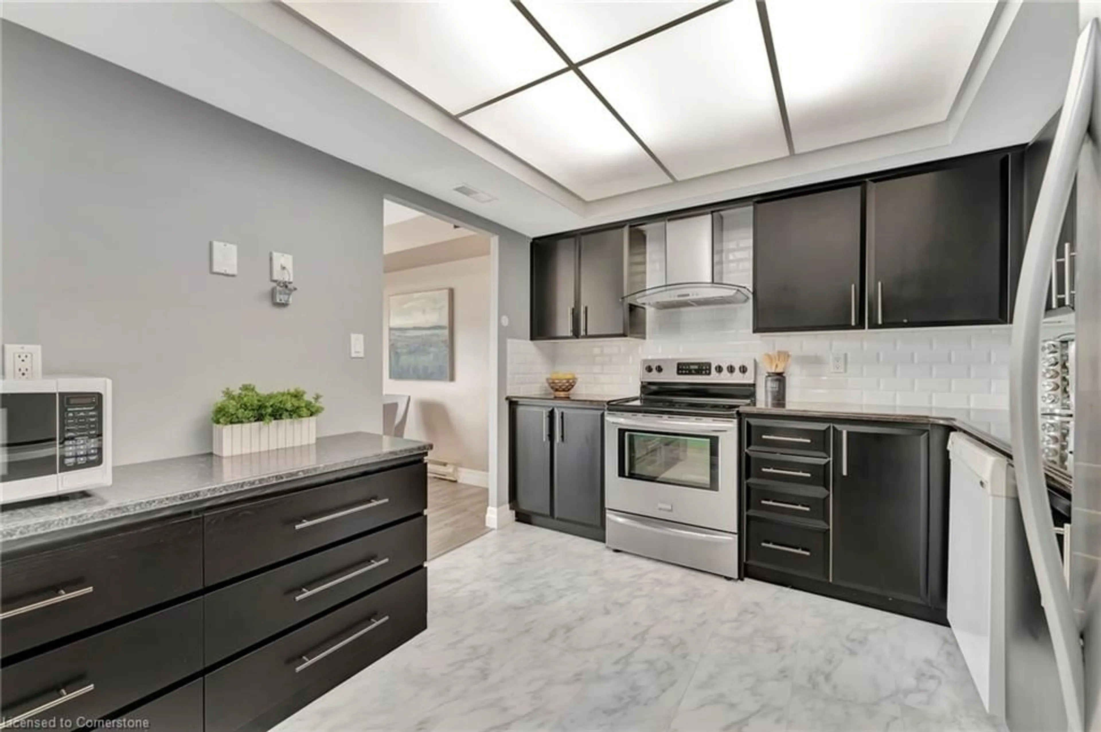 Contemporary kitchen, ceramic/tile floor for 3267 King St #404, Kitchener Ontario N2A 4A4