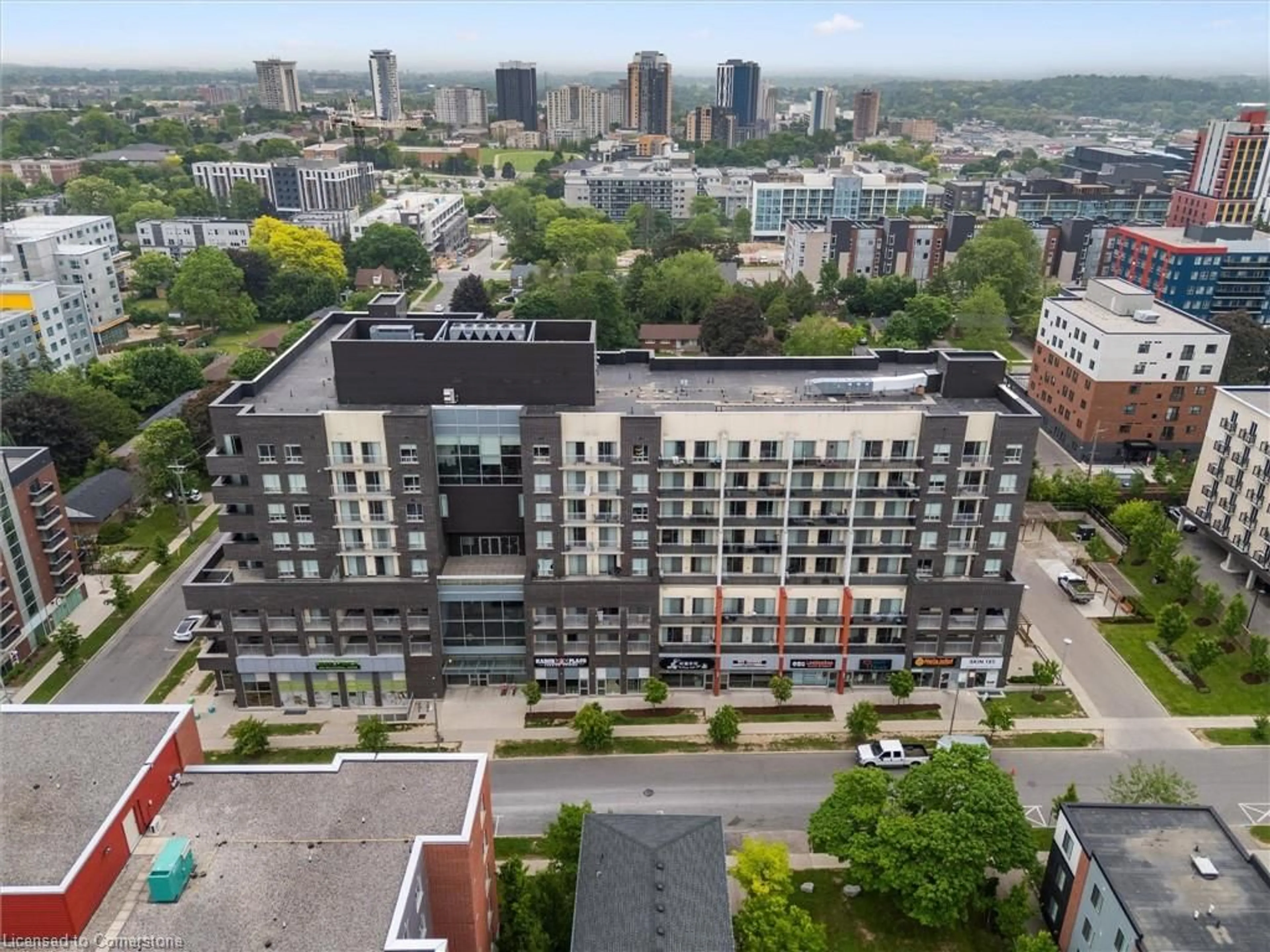 A pic from outside/outdoor area/front of a property/back of a property/a pic from drone, city buildings view from balcony for 280 Lester St #505, Waterloo Ontario N2L 0G2