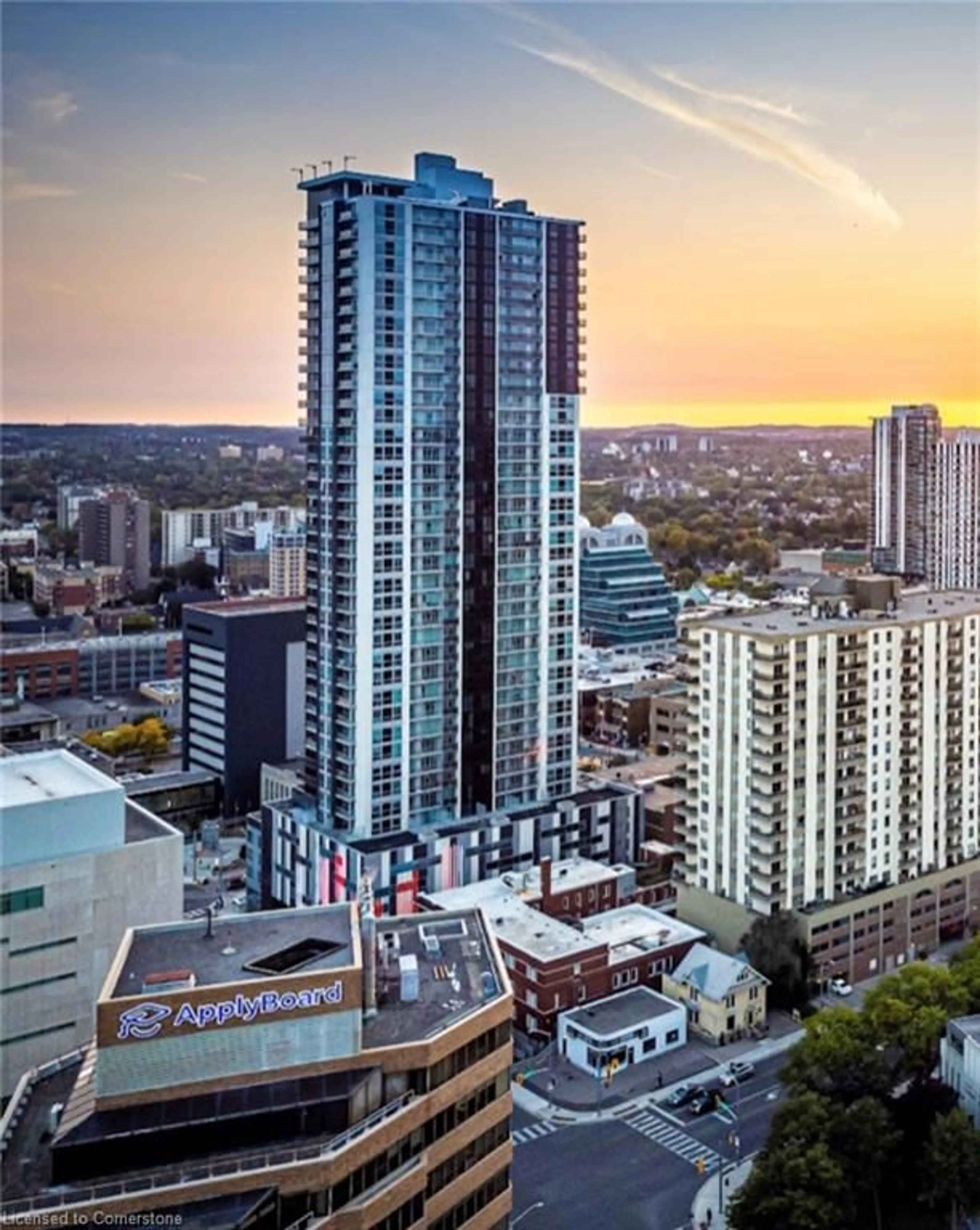 A pic from outside/outdoor area/front of a property/back of a property/a pic from drone, city buildings view from balcony for 60 Frederick St #1109, Kitchener Ontario N2H 0C7