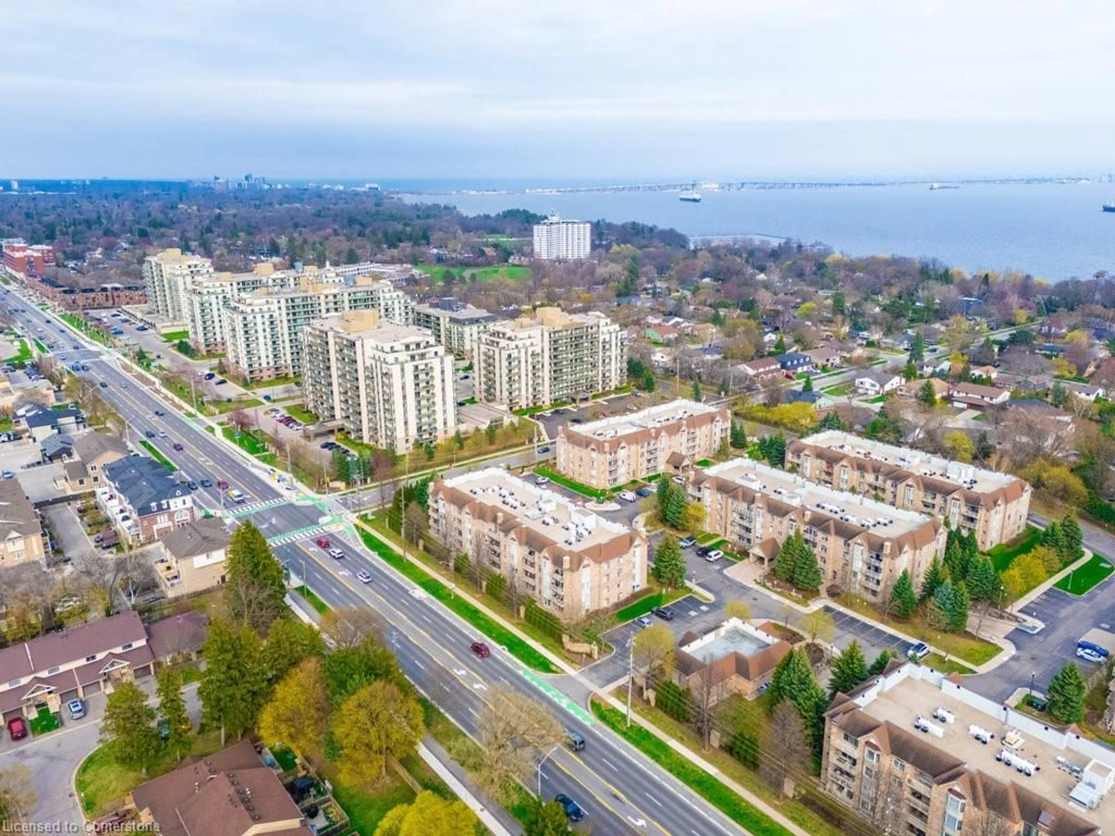 A pic from outside/outdoor area/front of a property/back of a property/a pic from drone, city buildings view from balcony for 216E Plains Rd #109, Burlington Ontario L7T 4L1