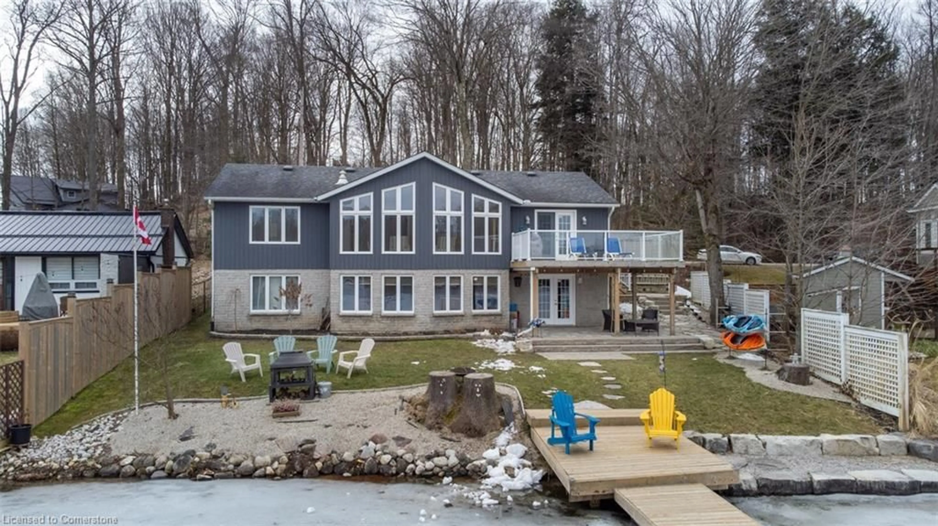 A pic from outside/outdoor area/front of a property/back of a property/a pic from drone, water/lake/river/ocean view for 487 Lake Rosalind Road 4, Brockton Ontario N4N 3B9