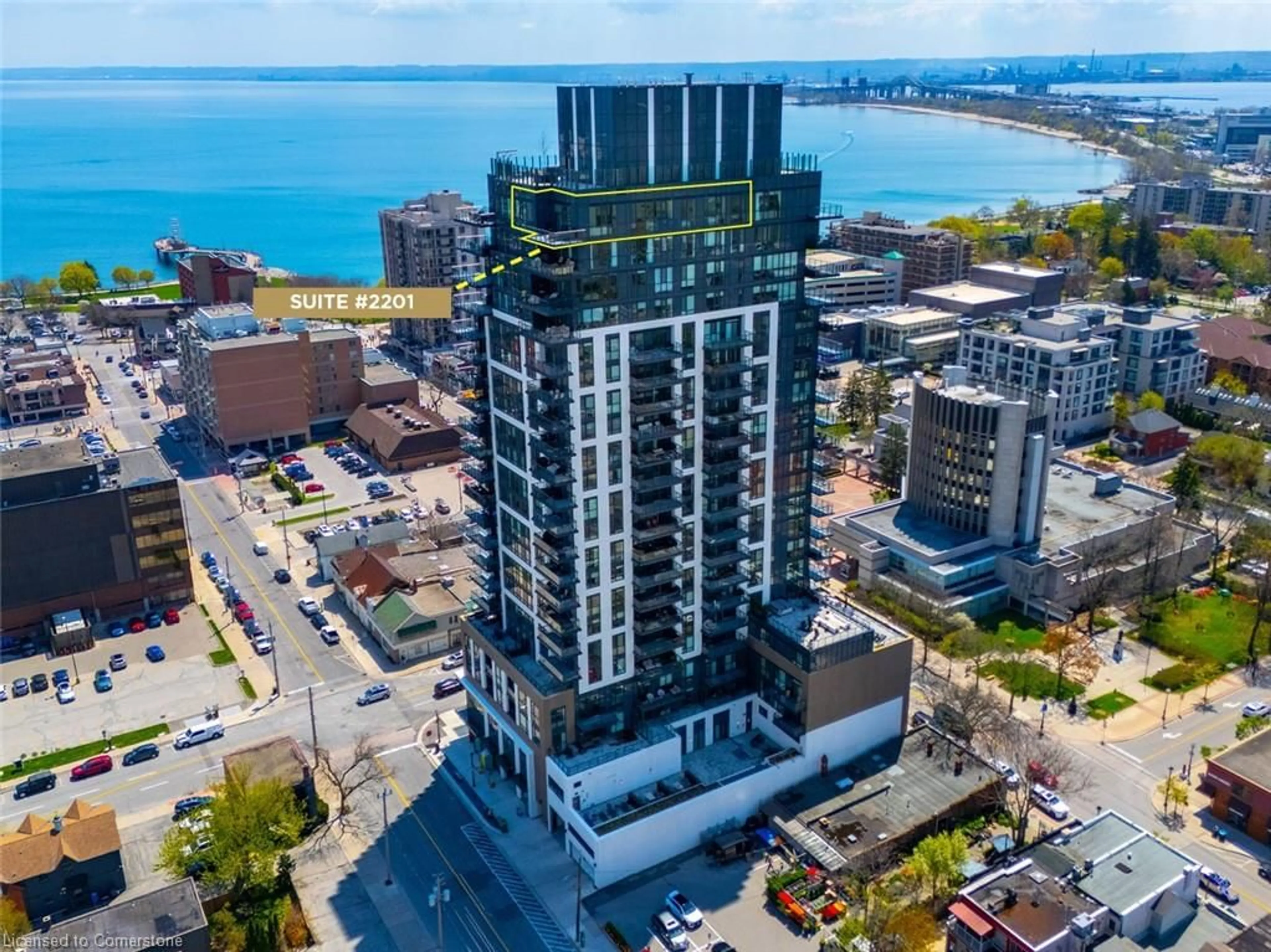A pic from outside/outdoor area/front of a property/back of a property/a pic from drone, city buildings view from balcony for 2007 James St #2201, Burlington Ontario L7R 0G7