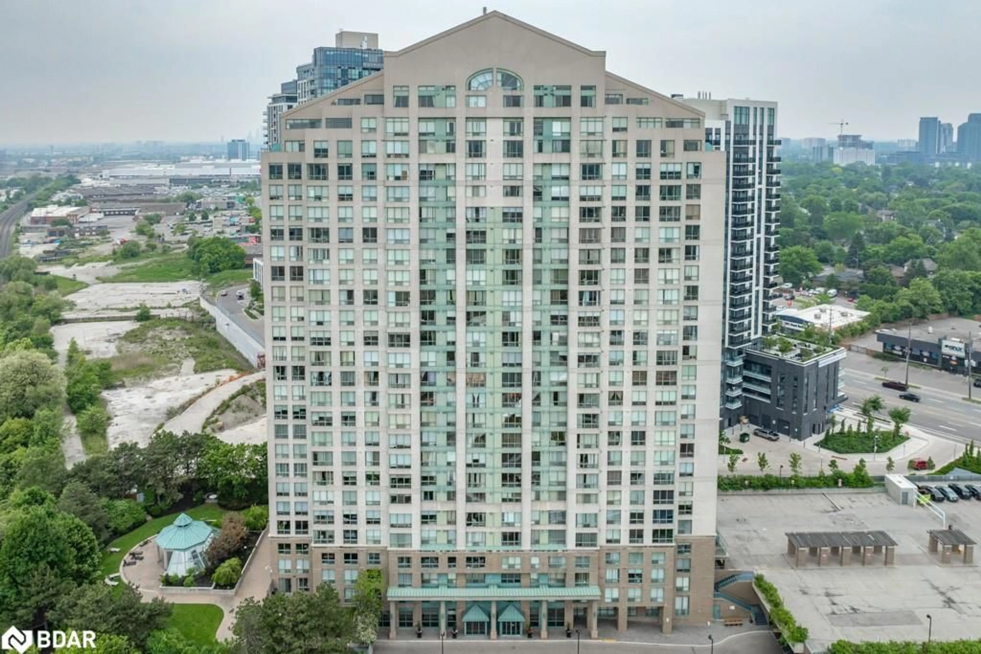 A pic from outside/outdoor area/front of a property/back of a property/a pic from drone, city buildings view from balcony for 101 Subway Cres #1603, Toronto Ontario M9B 6K4