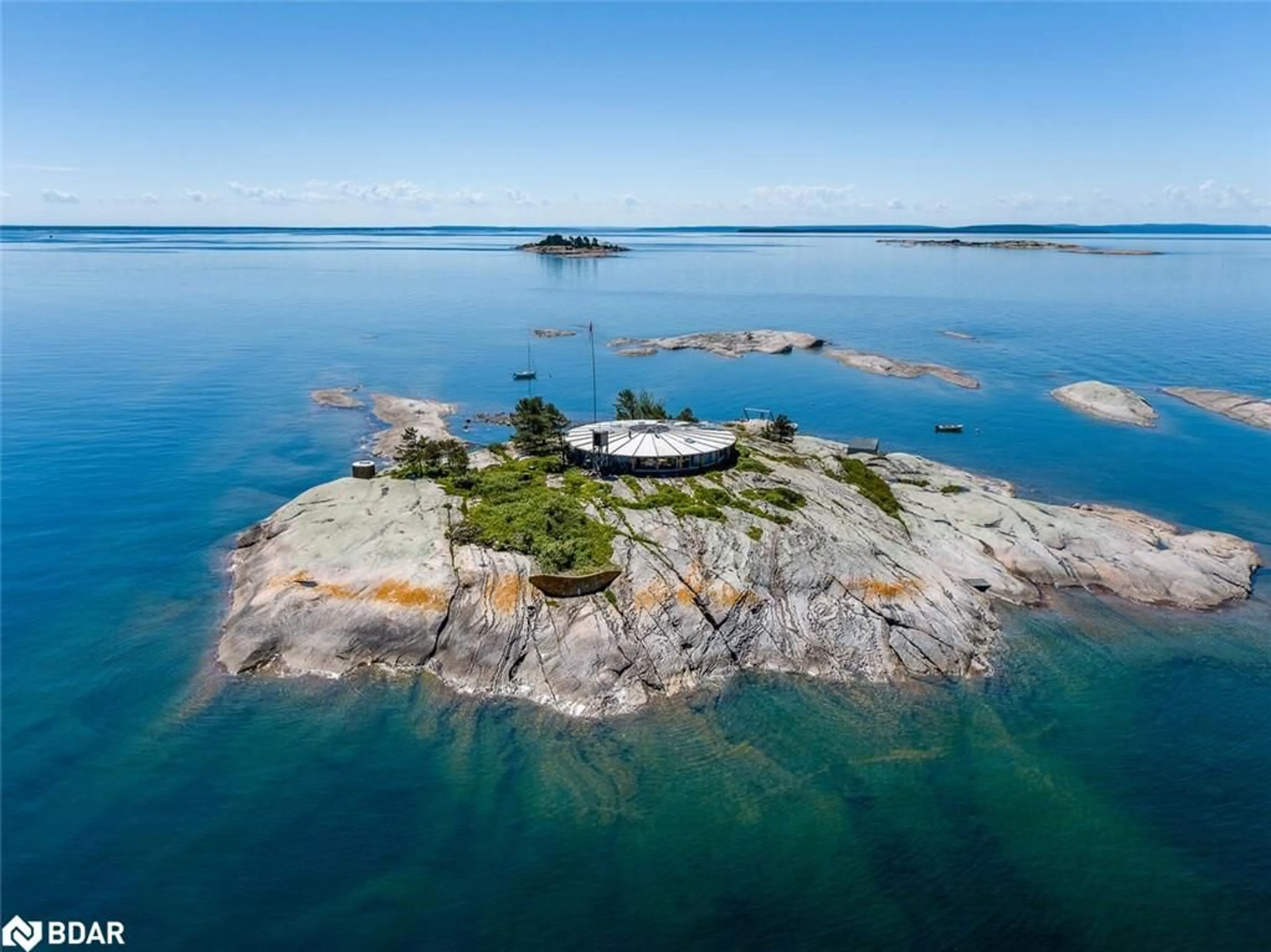 A pic from outside/outdoor area/front of a property/back of a property/a pic from drone, water/lake/river/ocean view for 2 3700 Table Rock Island, Port Severn Ontario L0K 1S0