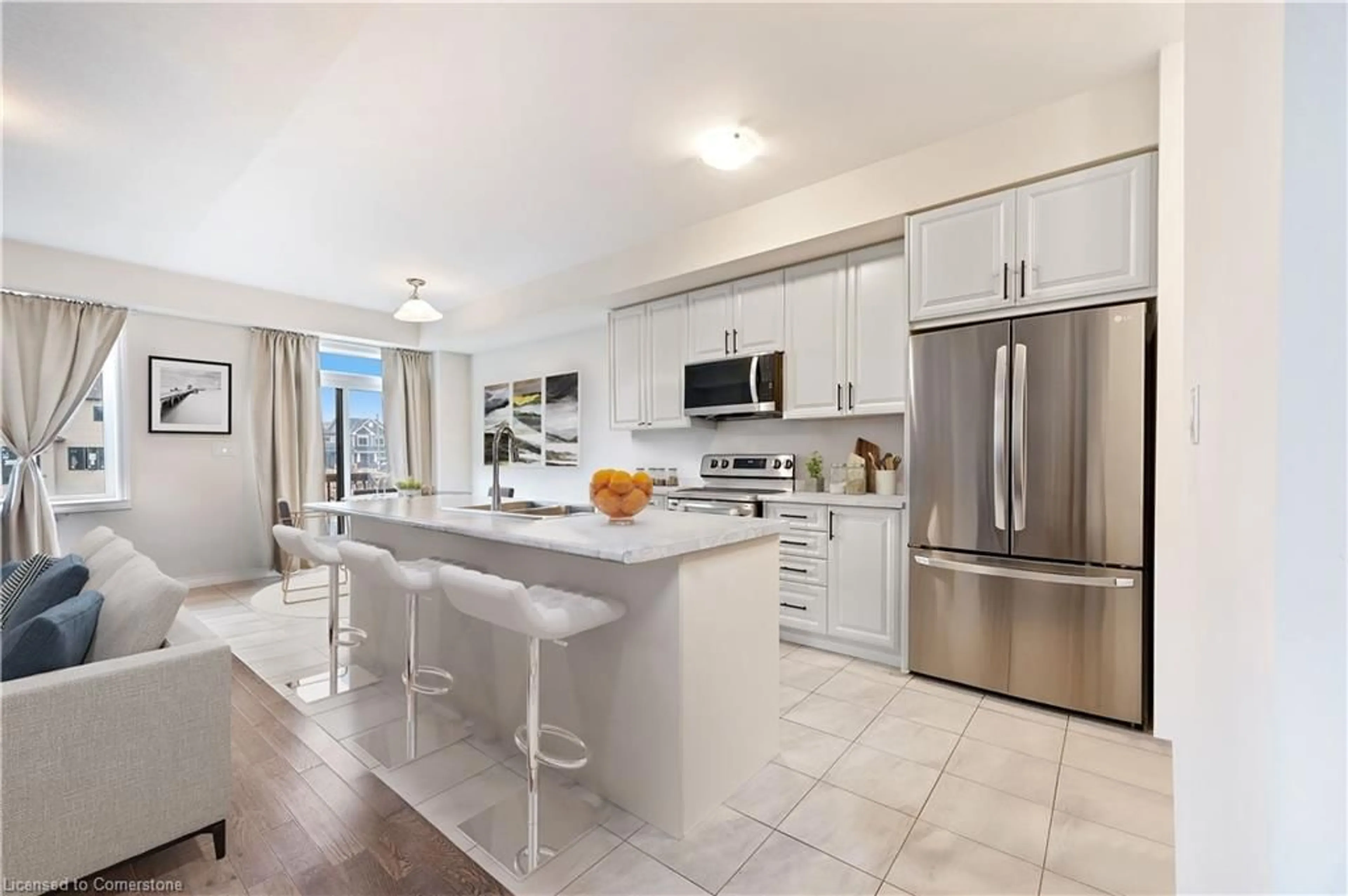 Open concept kitchen, ceramic/tile floor for 61 Vanilla Trail, Thorold Ontario L2V 0L3