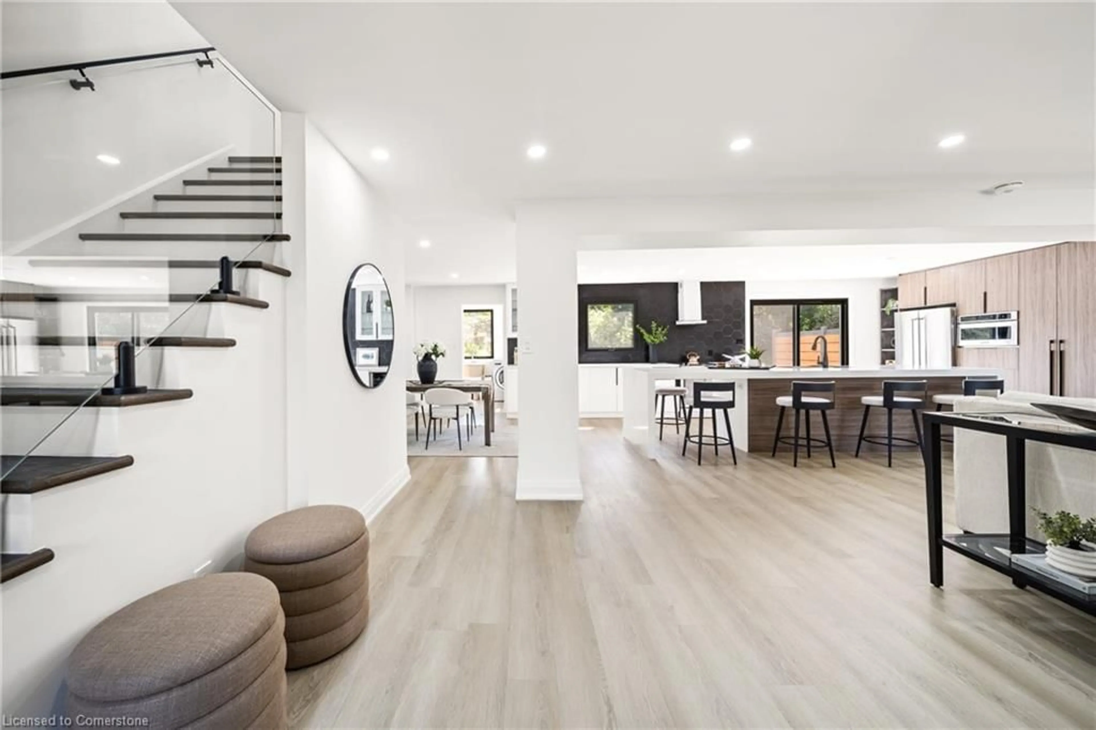 Open concept kitchen, wood/laminate floor for 19 Maple Grove Rd, Caledon Ontario L7K 0Z2