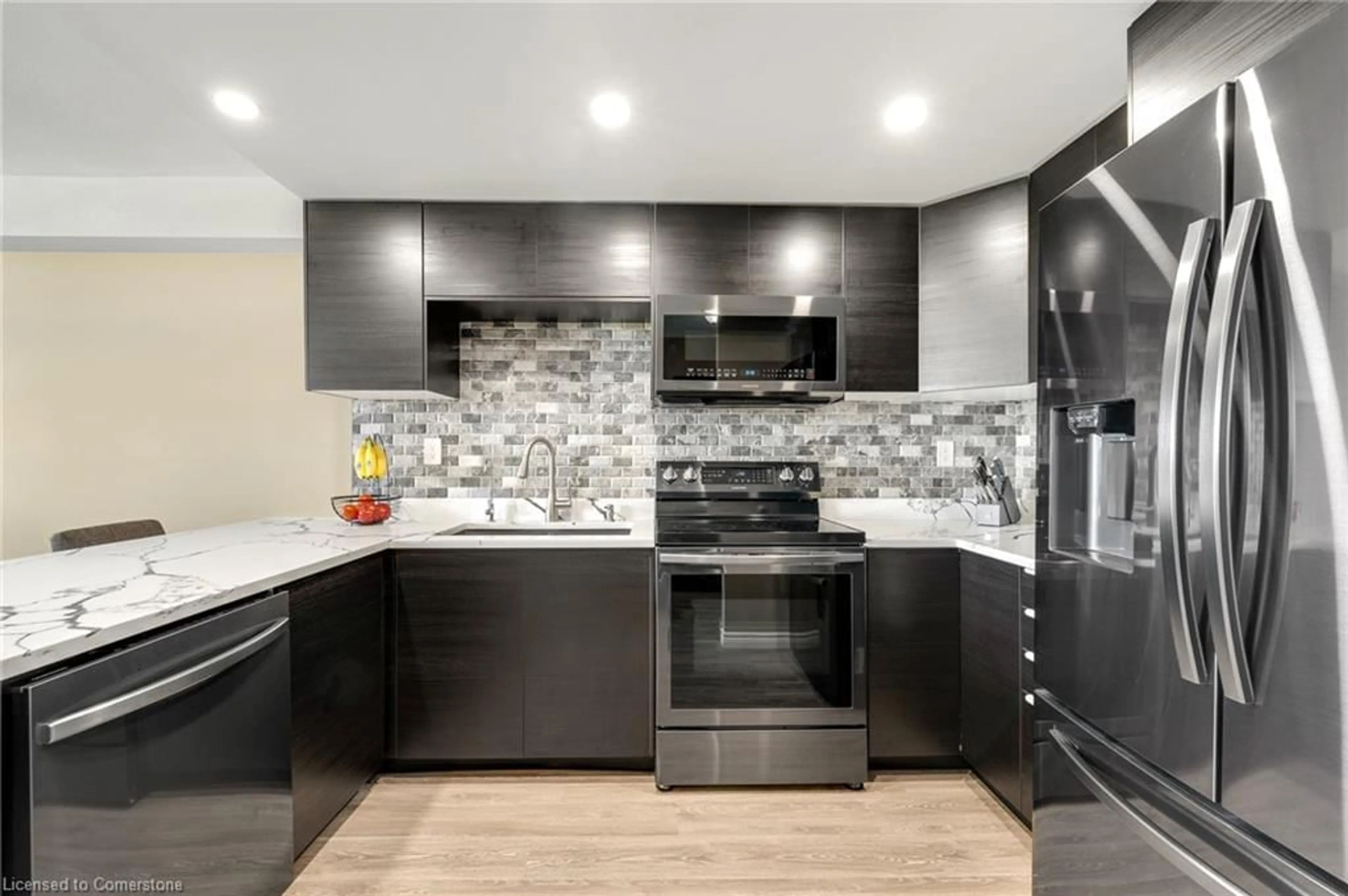 Contemporary kitchen, ceramic/tile floor for 18 Holborn Crt #602, Kitchener Ontario N2A 4A1