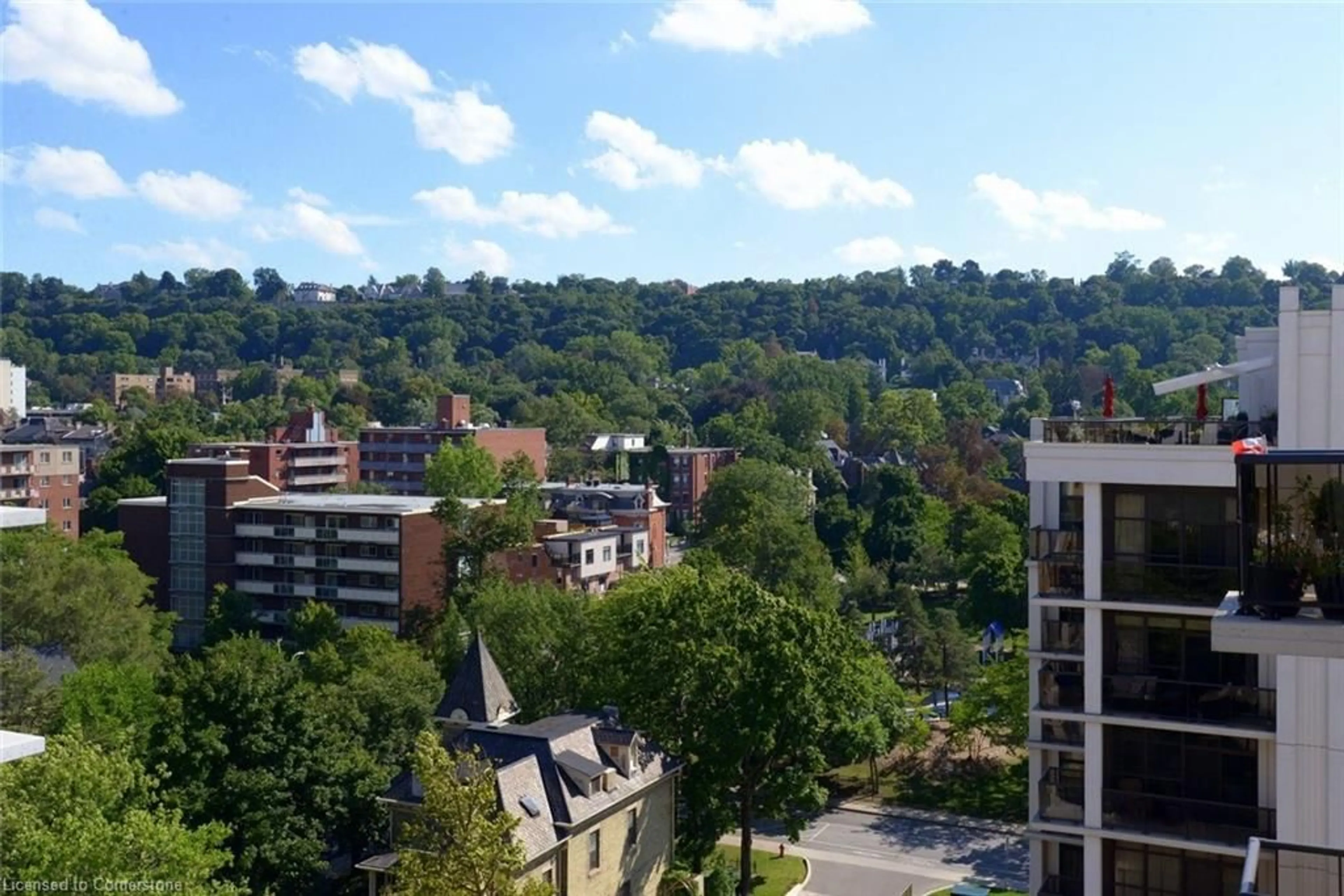 A pic from outside/outdoor area/front of a property/back of a property/a pic from drone, city buildings view from balcony for 85 Robinson St #1008, Hamilton Ontario L8P 0B9