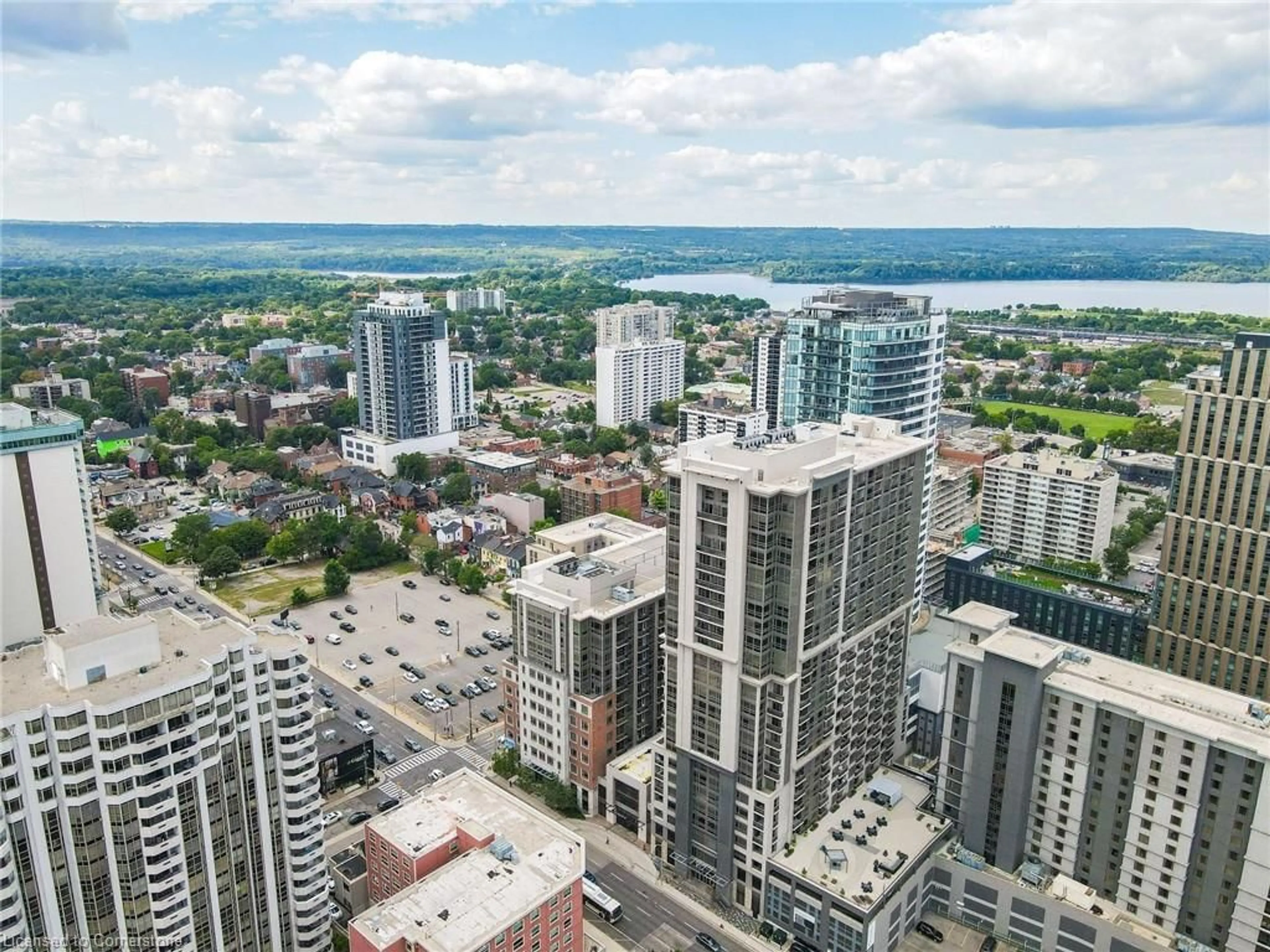 A pic from outside/outdoor area/front of a property/back of a property/a pic from drone, city buildings view from balcony for 150 Main St #309, Hamilton Ontario L8P 1H8