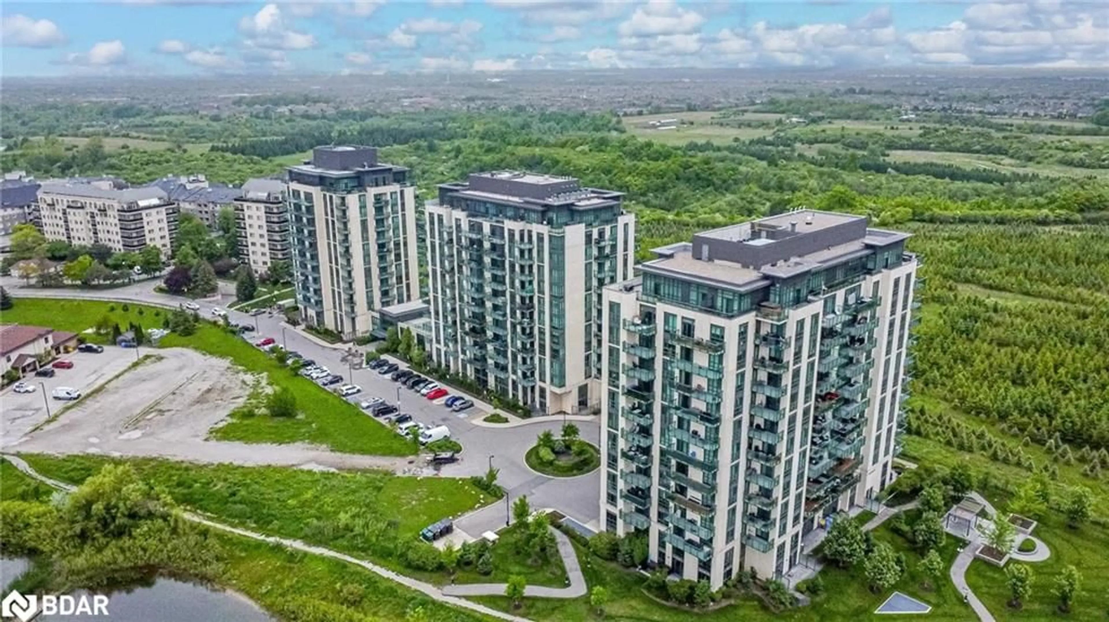 A pic from outside/outdoor area/front of a property/back of a property/a pic from drone, city buildings view from balcony for 45 Yorkland Blvd #206, Brampton Ontario L6P 4B4