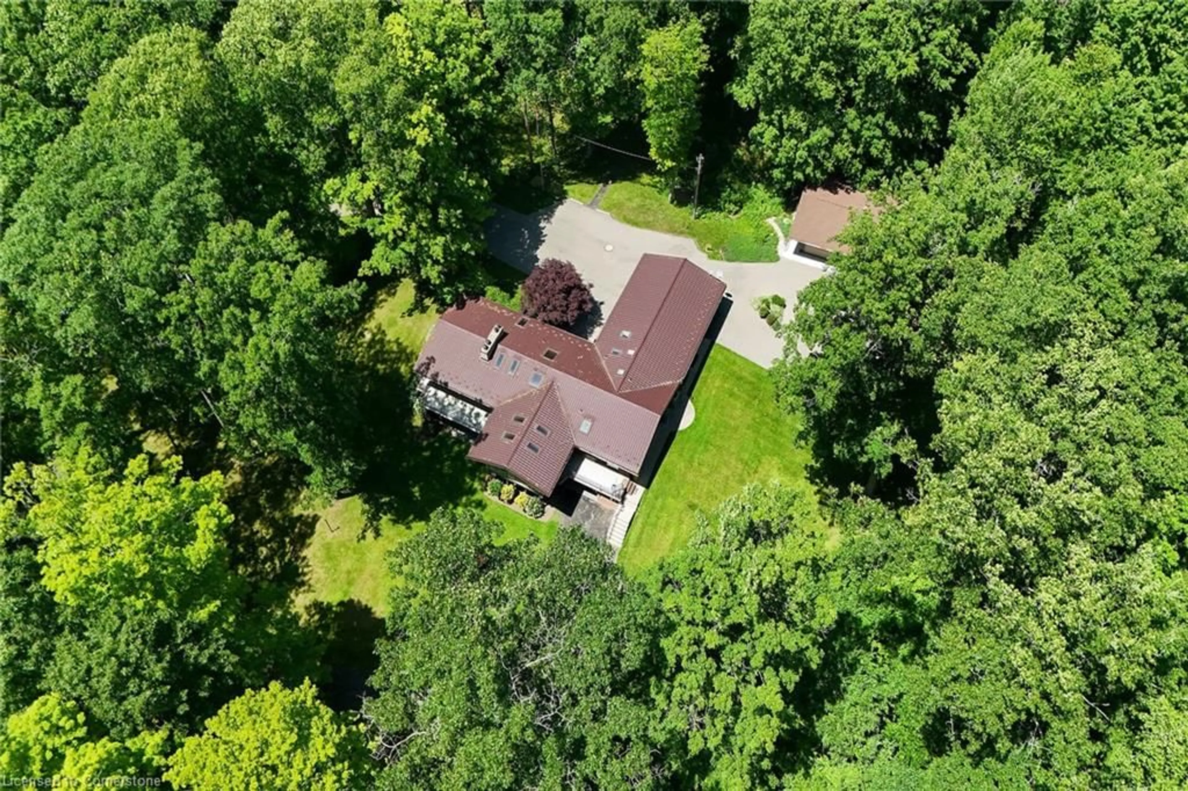 A pic from outside/outdoor area/front of a property/back of a property/a pic from drone, forest/trees view for 280 Mclean School Rd, St. George Ontario N0E 1N0