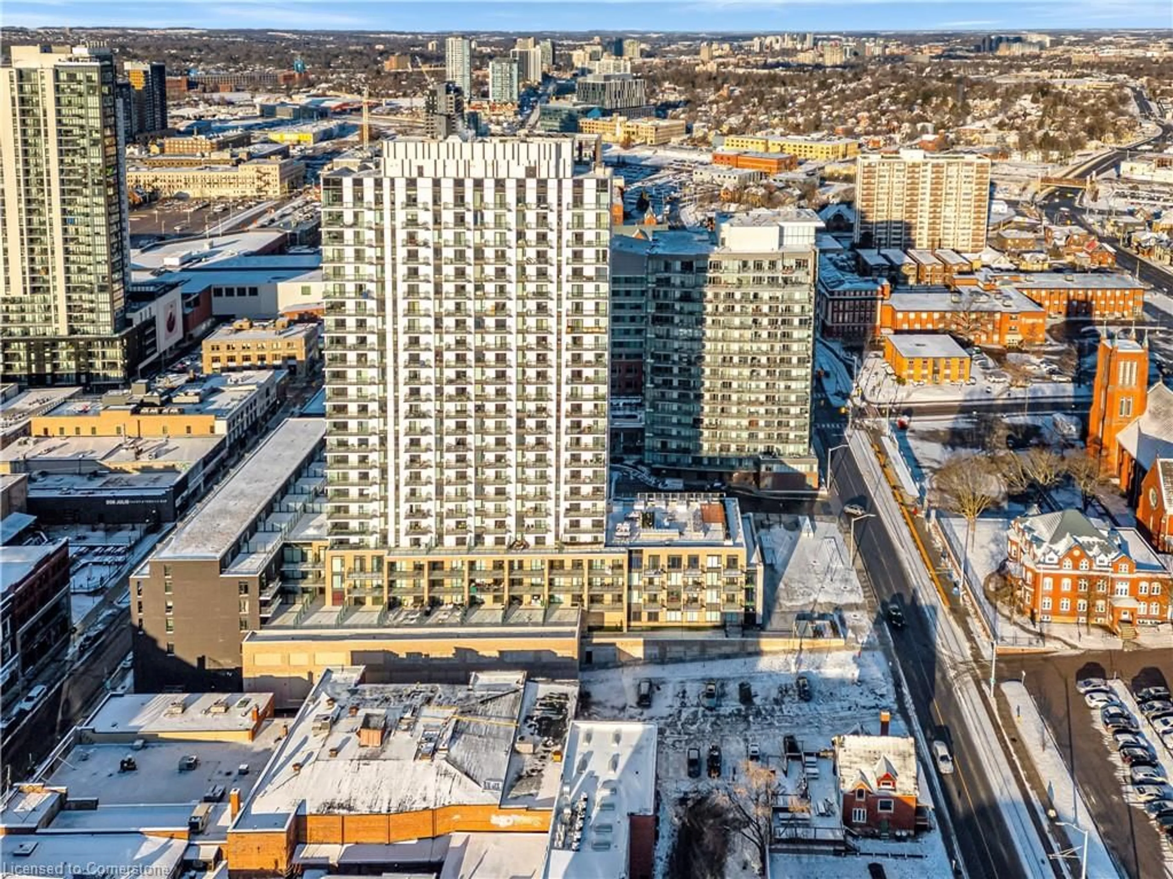 A pic from outside/outdoor area/front of a property/back of a property/a pic from drone, city buildings view from balcony for 55 Duke St #1201, Kitchener Ontario N2H 4Z1