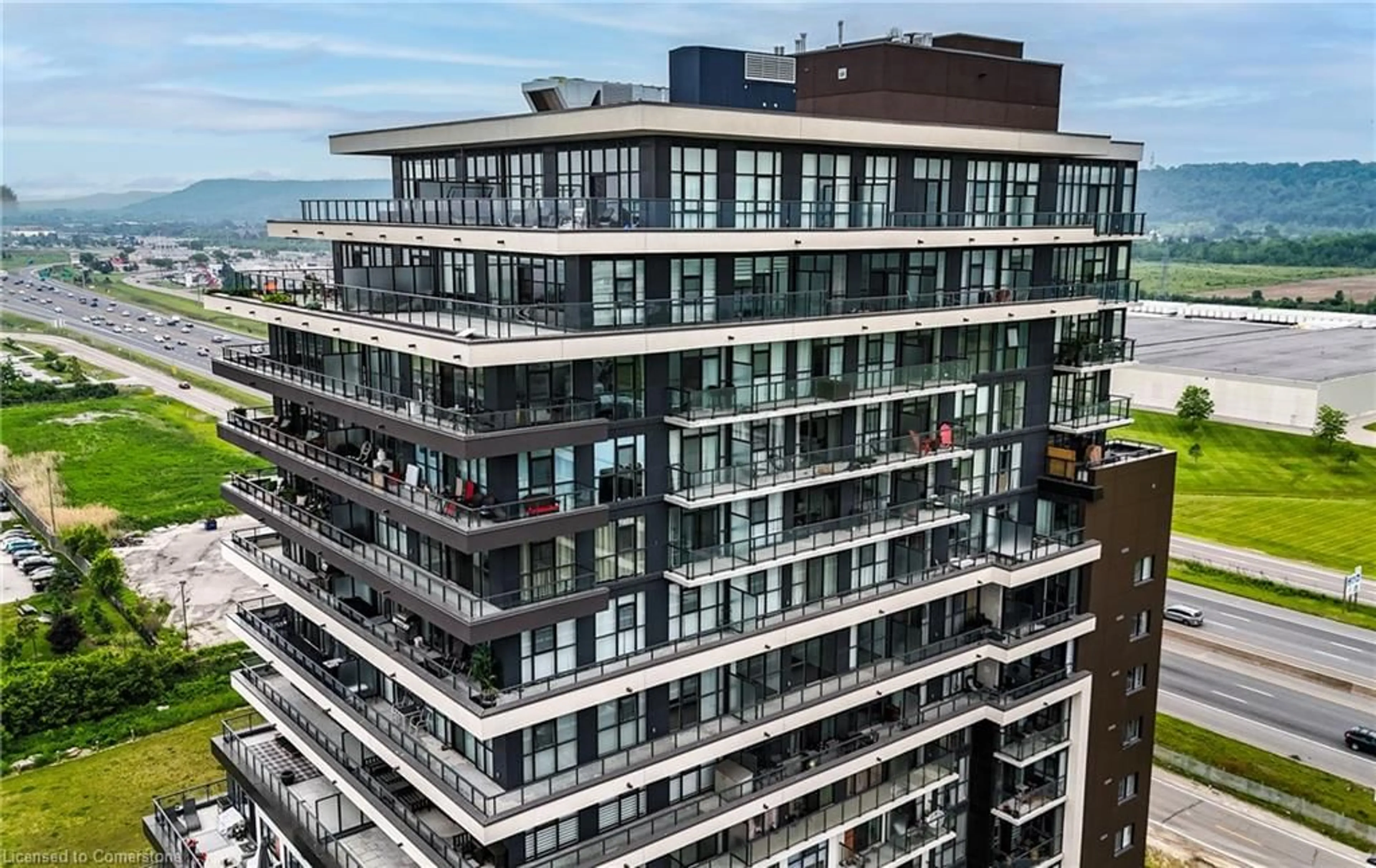 A pic from outside/outdoor area/front of a property/back of a property/a pic from drone, city buildings view from balcony for 550 North Service Rd #703, Grimsby Ontario L3M 0H9