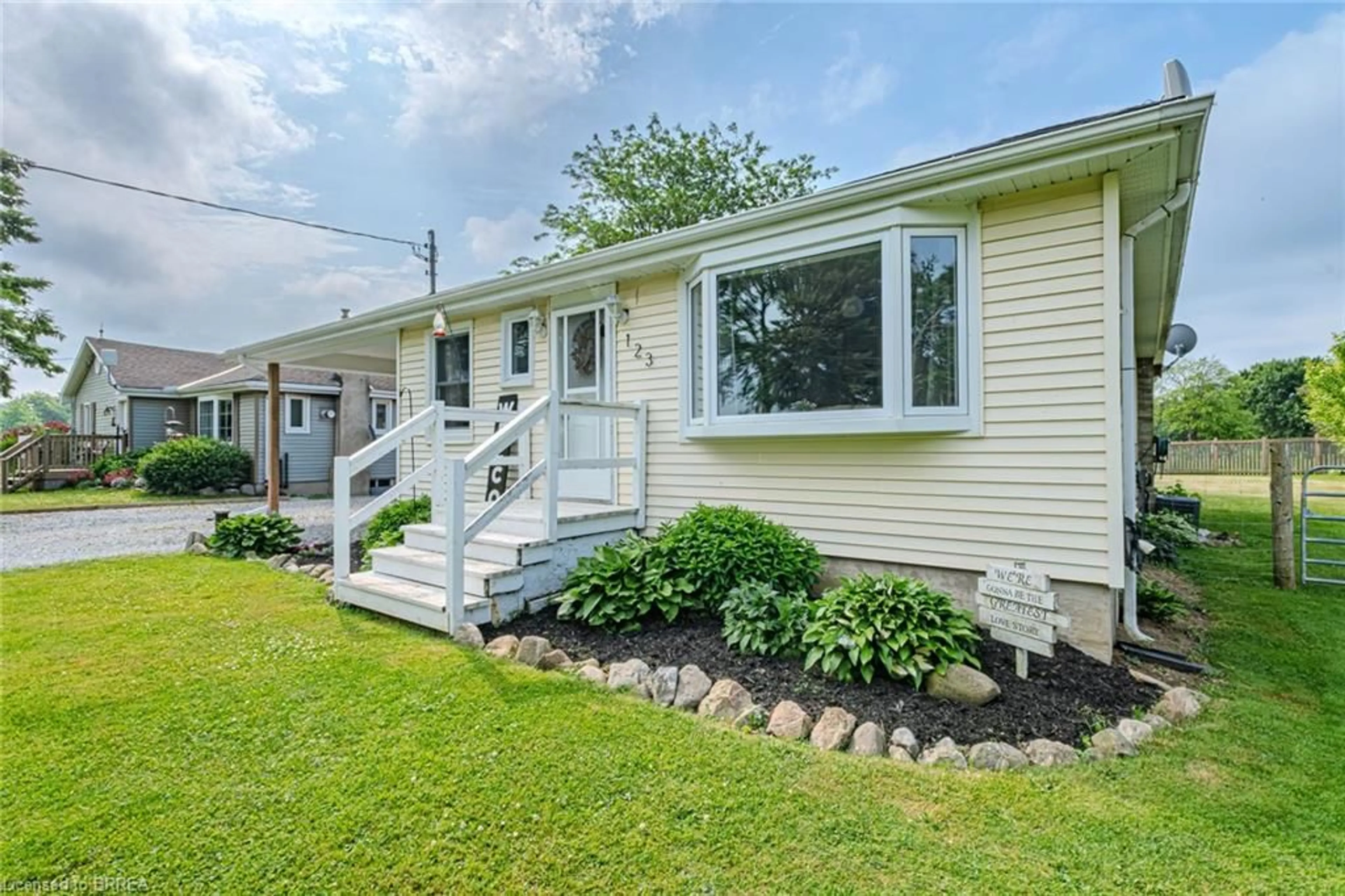 Home with vinyl exterior material, street for 123 Hatchley Rd, Harley Ontario N0E 1E0