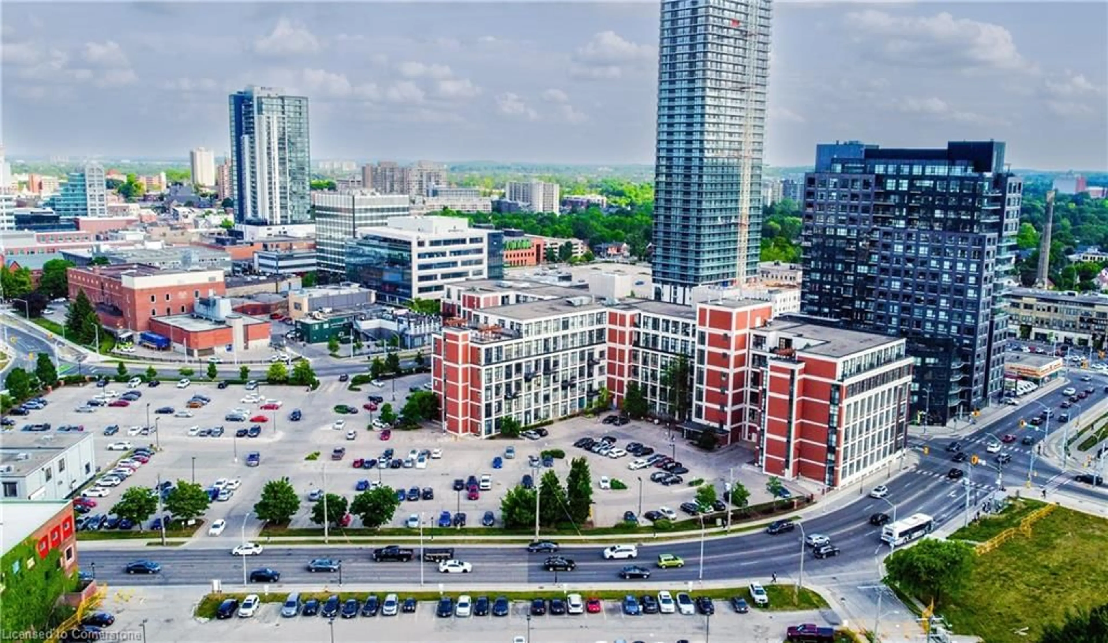 A pic from outside/outdoor area/front of a property/back of a property/a pic from drone, city buildings view from balcony for 404 King St #524, Kitchener Ontario N2G 2L5