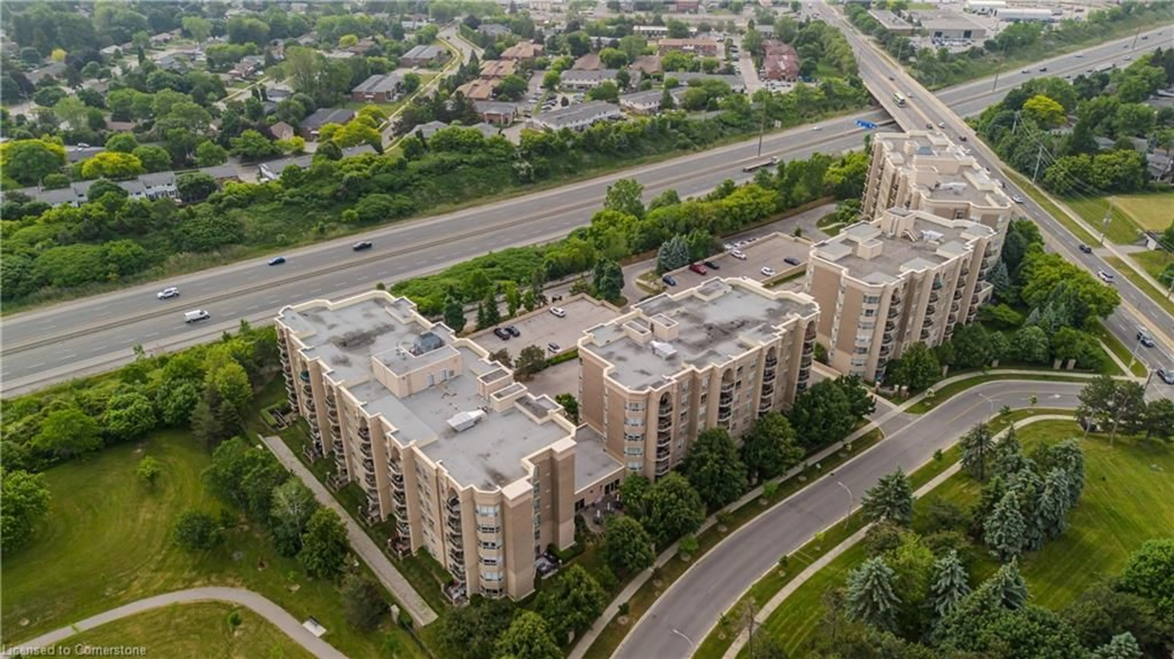A pic from outside/outdoor area/front of a property/back of a property/a pic from drone, city buildings view from balcony for 2085 Amherst Heights Dr #401, Burlington Ontario L7P 5C2