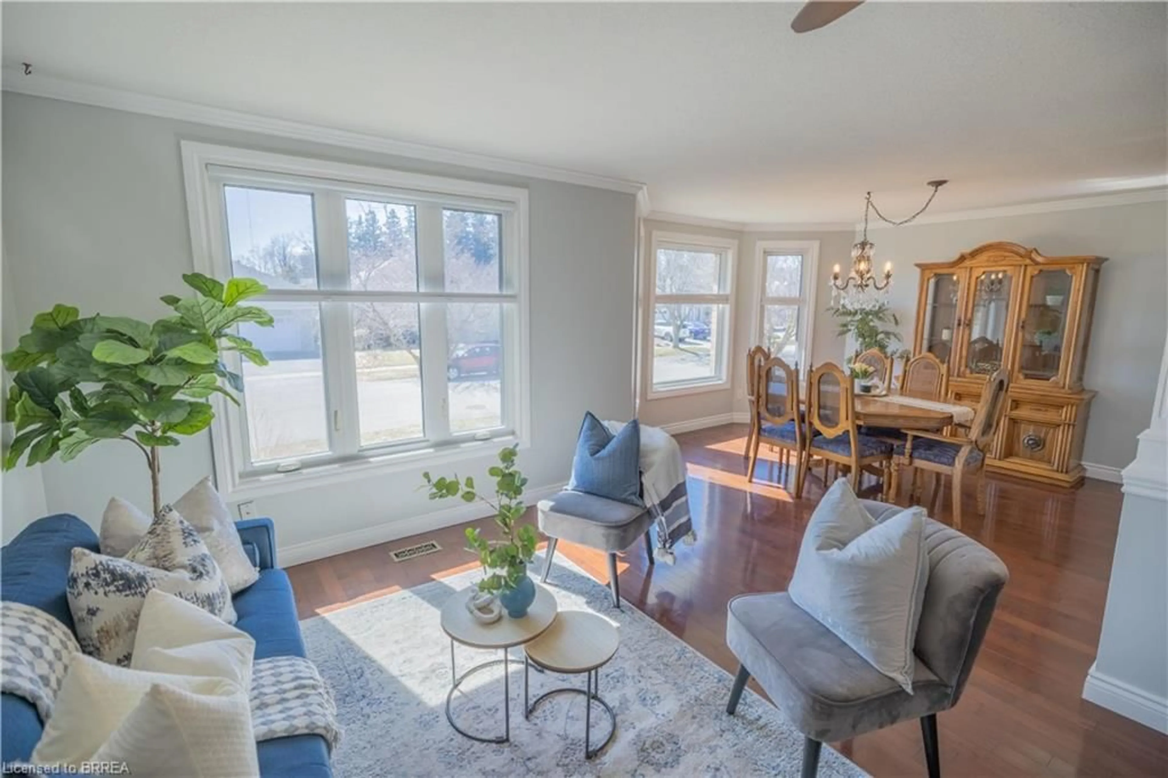 Living room with furniture, wood/laminate floor for 6 Mccormick Way, Brantford Ontario N3V 1E6