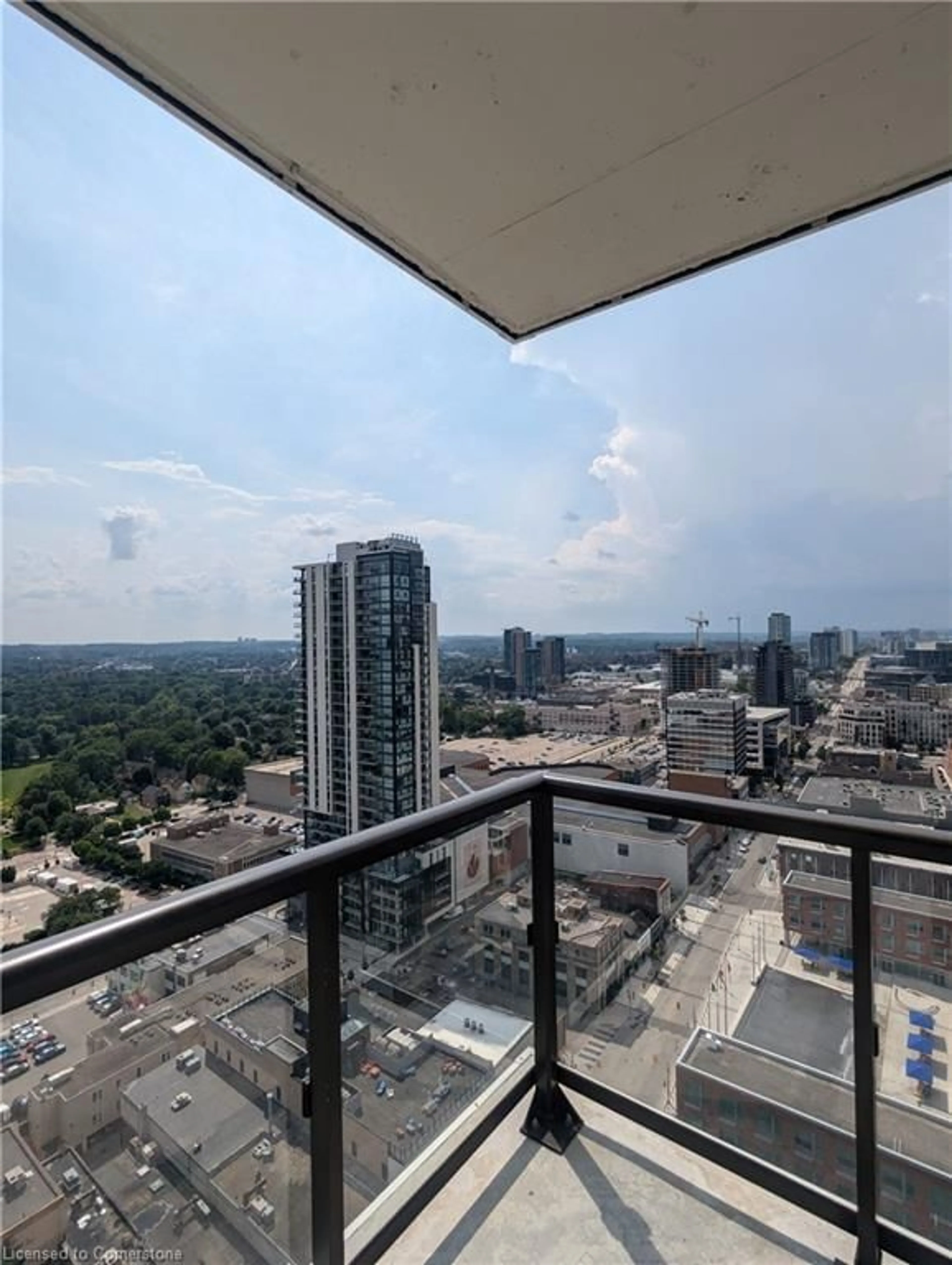 Balcony in the apartment, city buildings view from balcony for 55 Duke Street West St #2309, Kitchener Ontario N2H 0C9