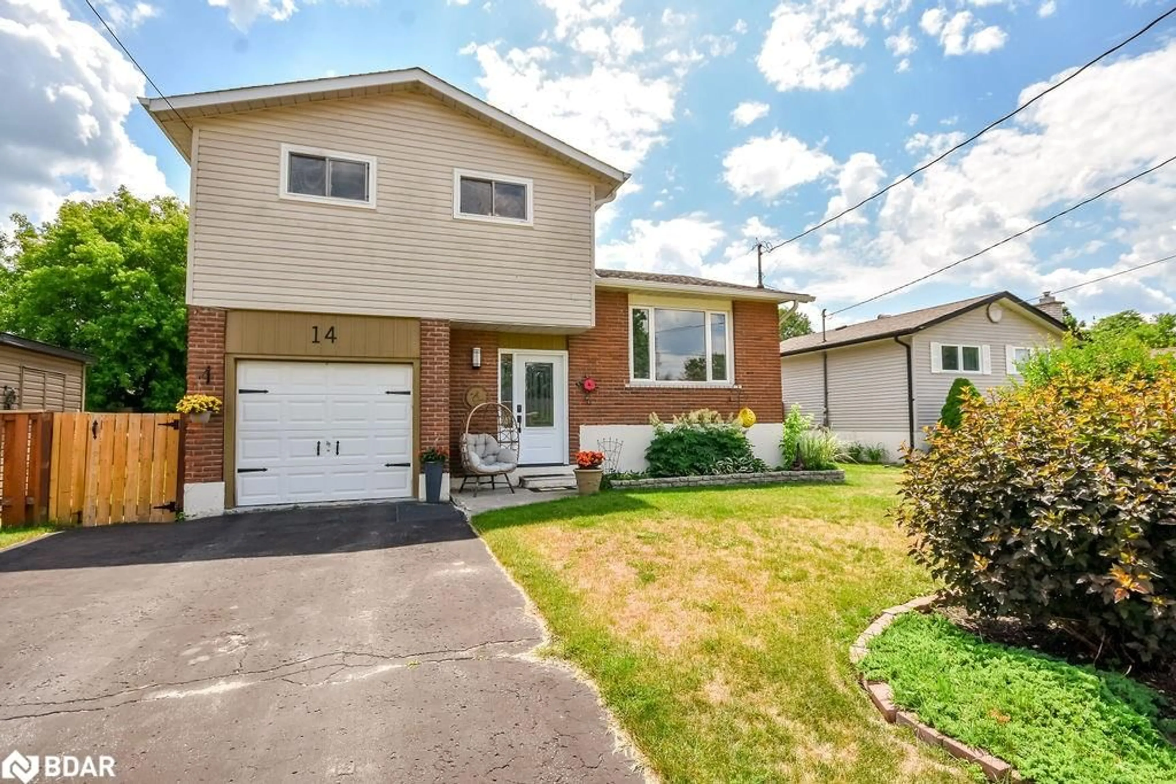 Home with vinyl exterior material, street for 14 Larkdale Cres, Essa Ontario L0M 1B0
