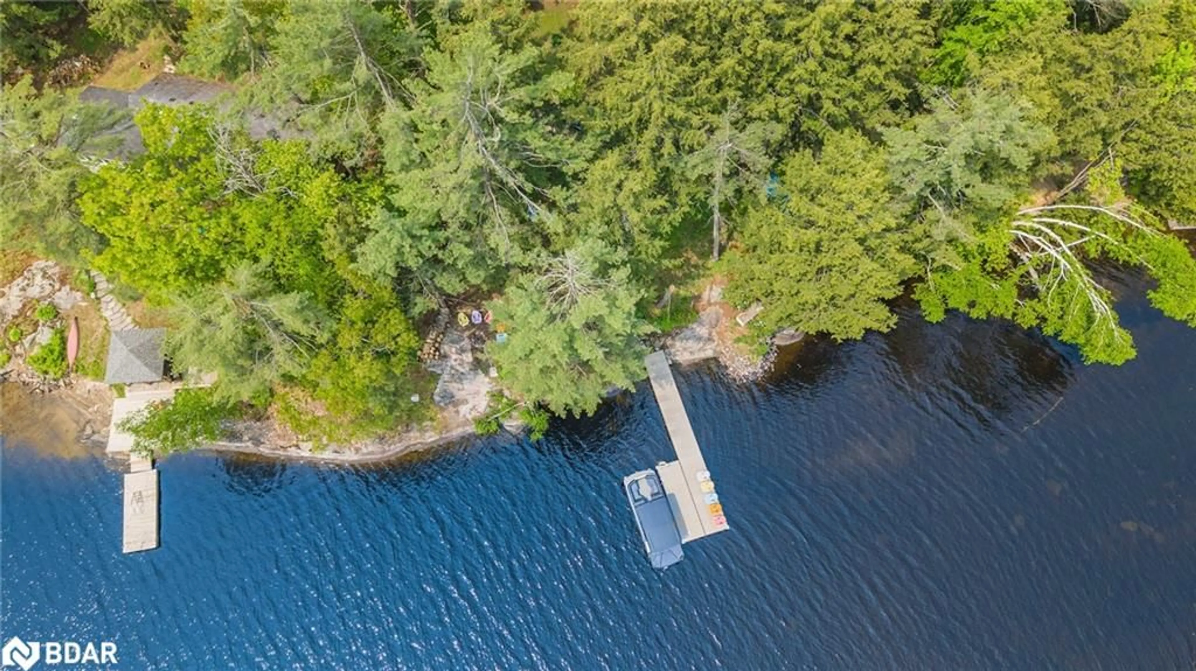 A pic from outside/outdoor area/front of a property/back of a property/a pic from drone, water/lake/river/ocean view for 369 Stewart Lake Rd, Muskoka Lakes Ontario P0C 1H0