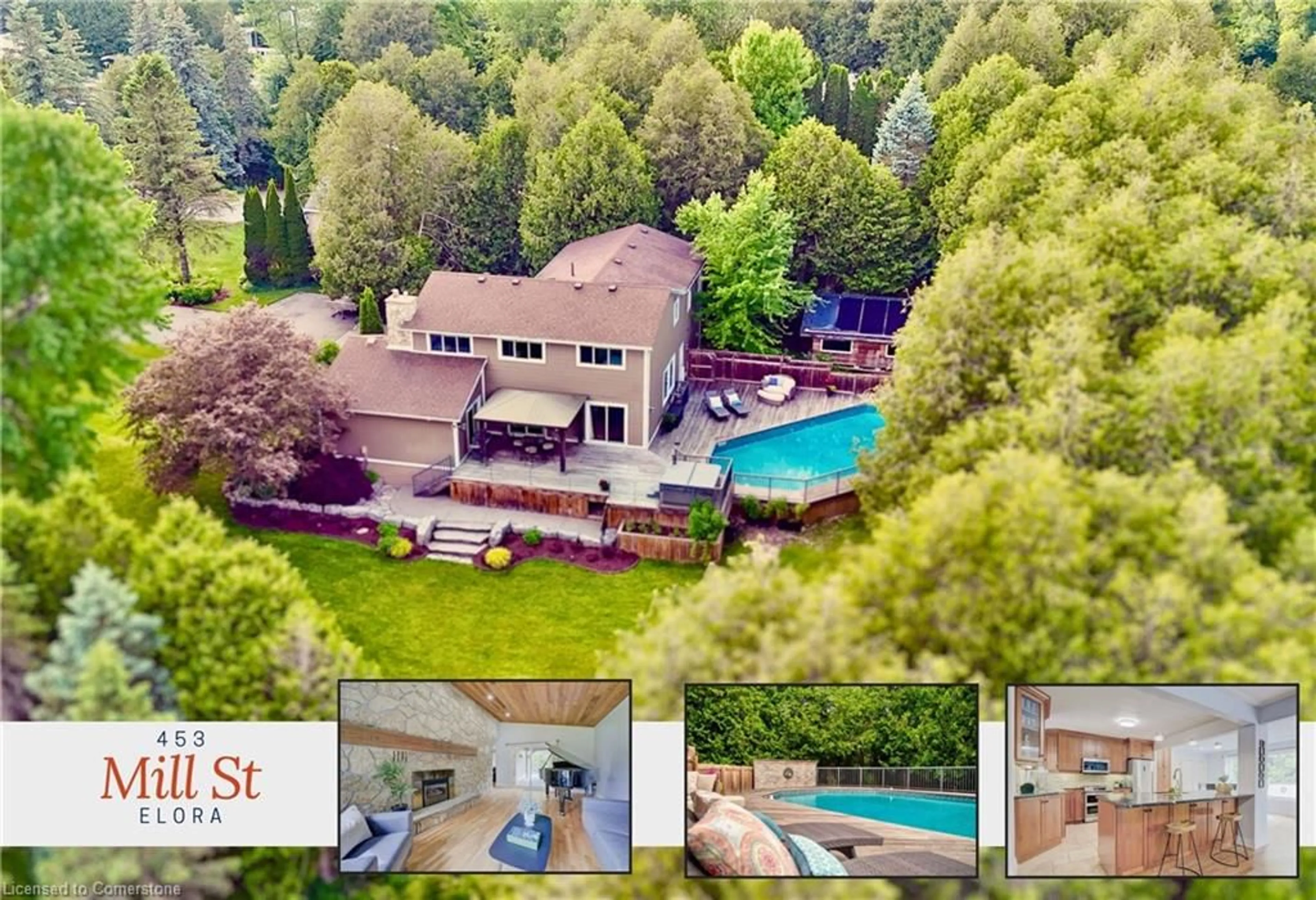 A pic from outside/outdoor area/front of a property/back of a property/a pic from drone, water/lake/river/ocean view for 453 Mill St, Elora Ontario N0B 1S0