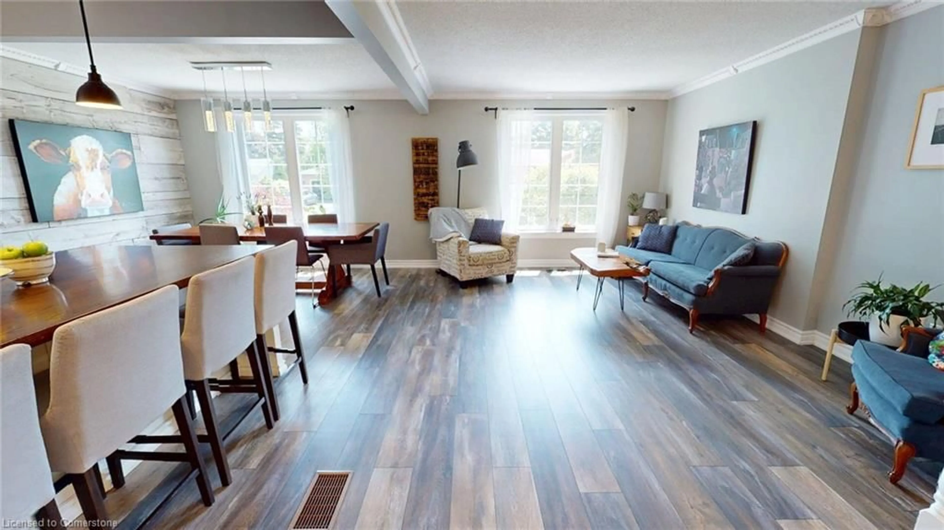 Living room with furniture, wood/laminate floor for 31 Windsor Dr, St. George Ontario N0E 1N0