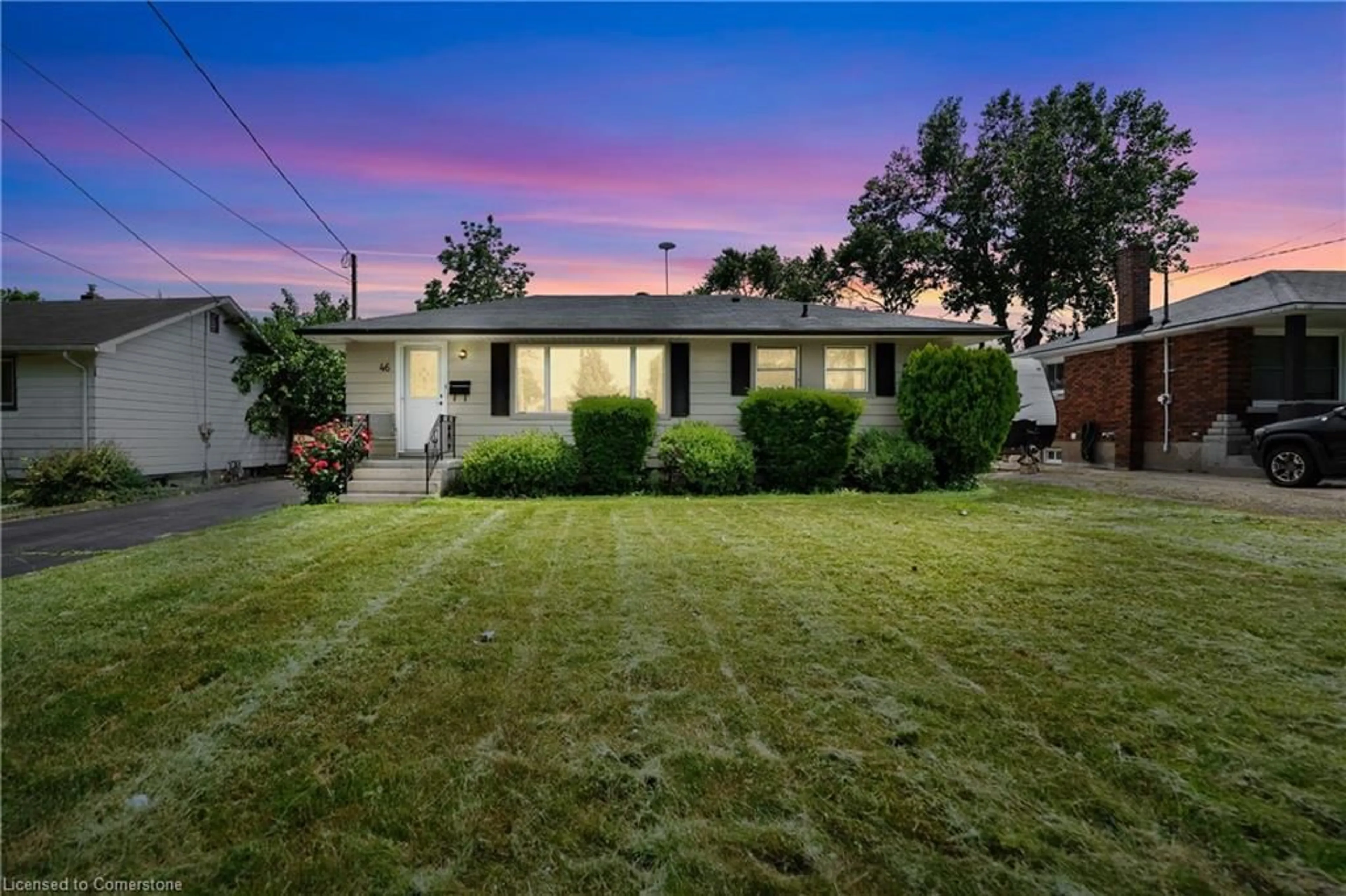 A pic from outside/outdoor area/front of a property/back of a property/a pic from drone, street for 46 Burness Dr, St. Catharines Ontario L2P 1J5