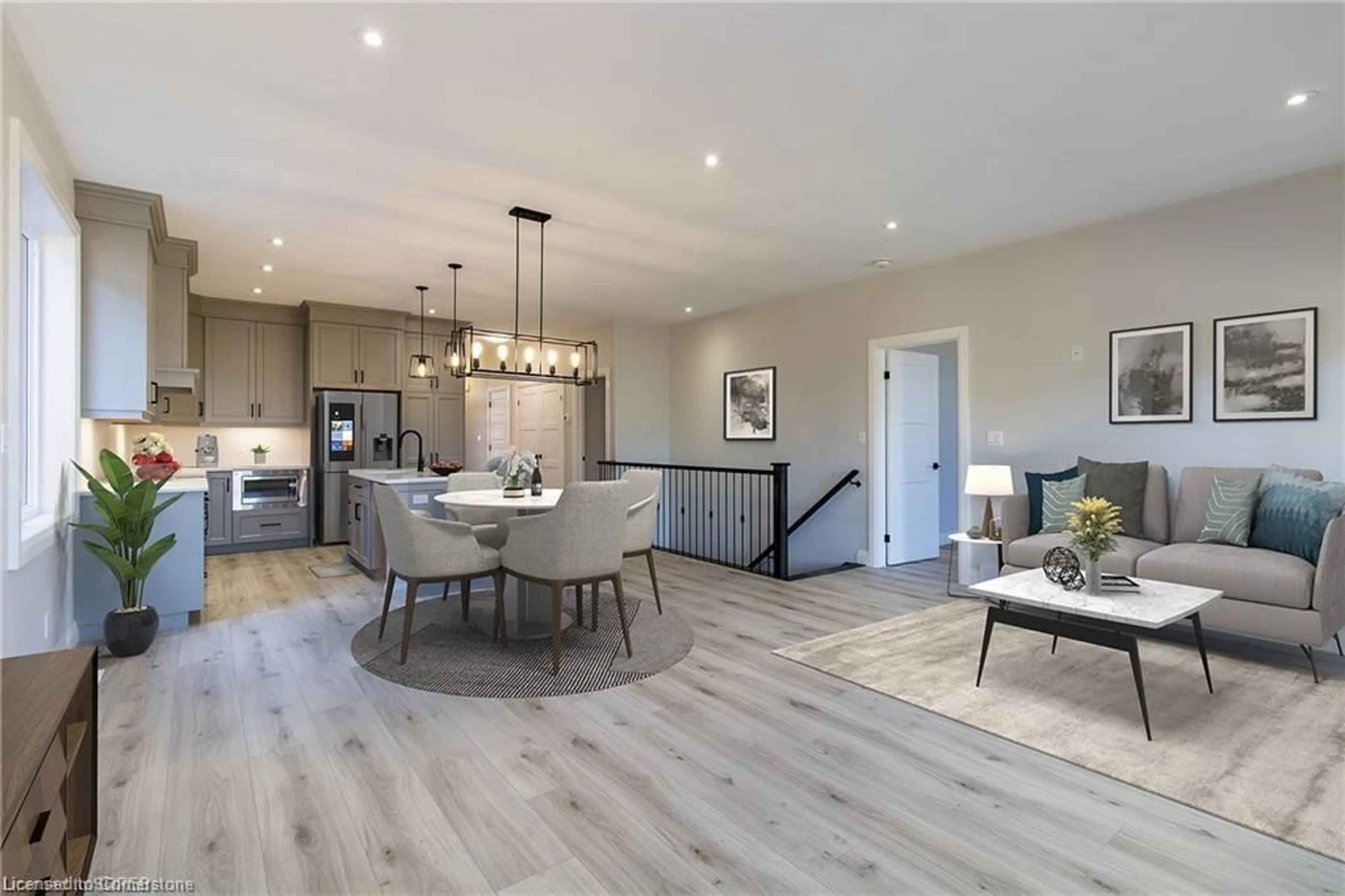 Open concept kitchen, wood/laminate floor for 93 Duchess Dr, Delhi Ontario N4B 2V3