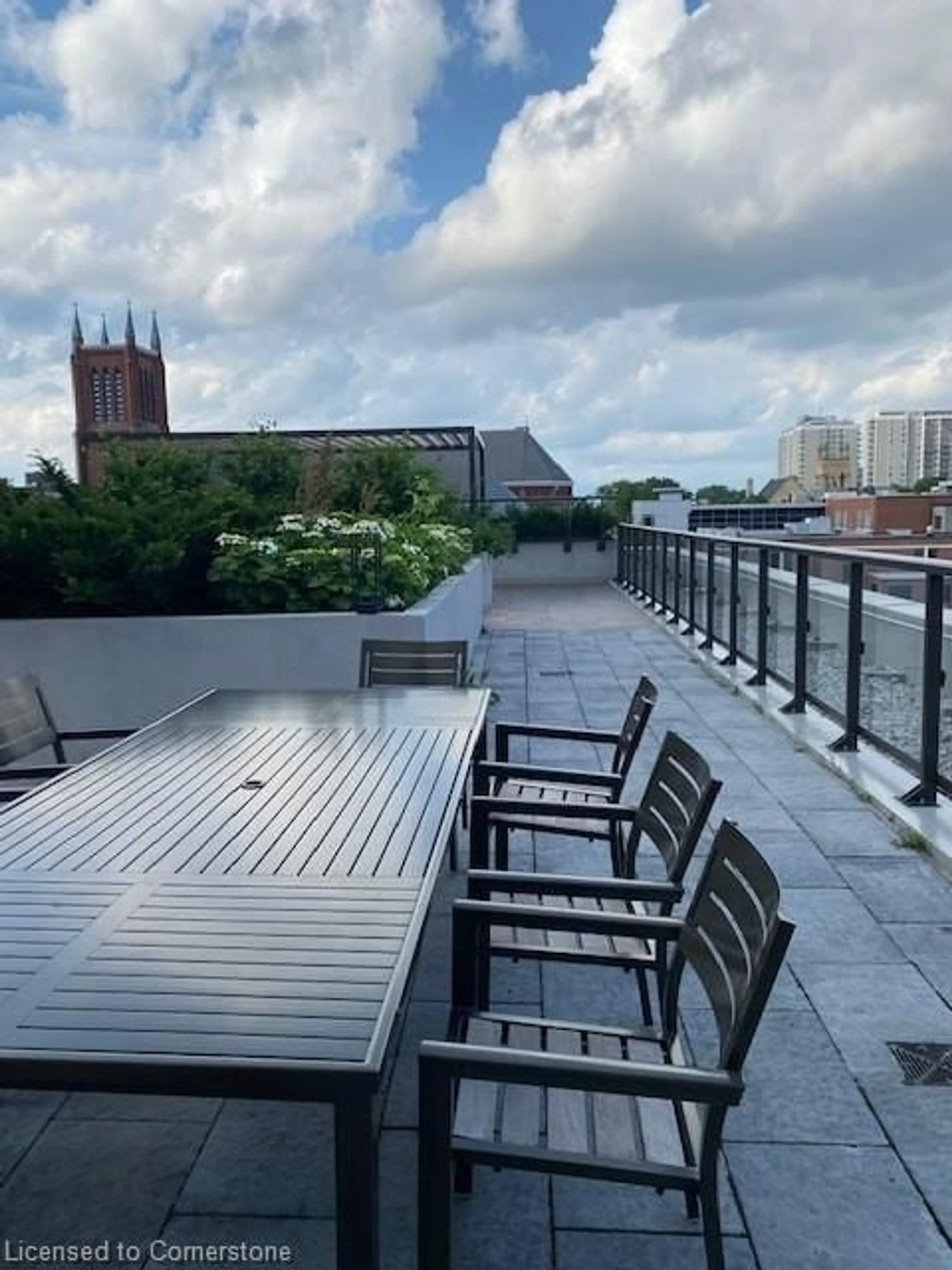 Patio, city buildings view from balcony for 55 Duke St #2106, Kitchener Ontario N2H 0C9