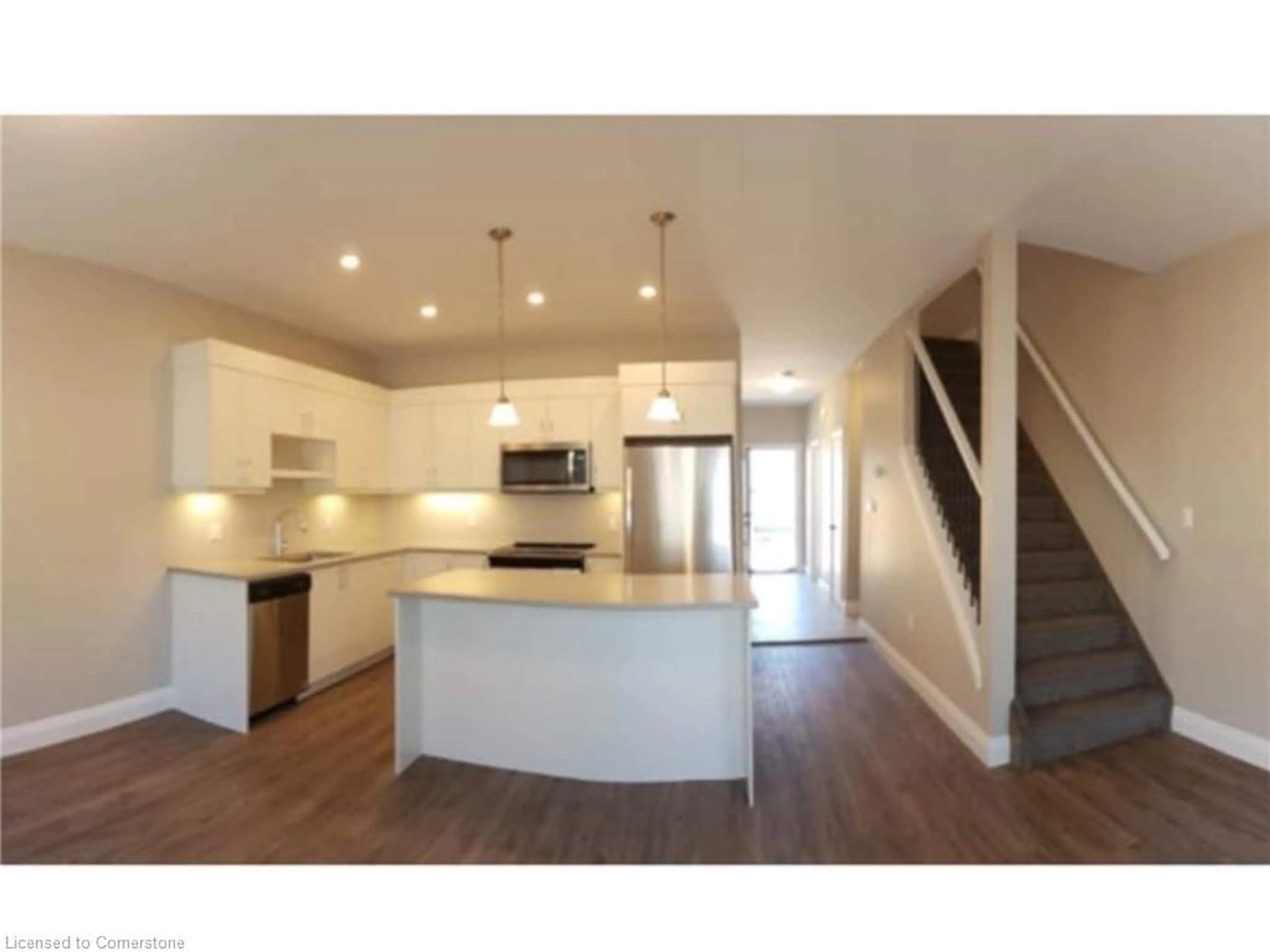Open concept kitchen, wood/laminate floor for 360 Quarter Tline #605, Tillsonburg Ontario N4G 0H7