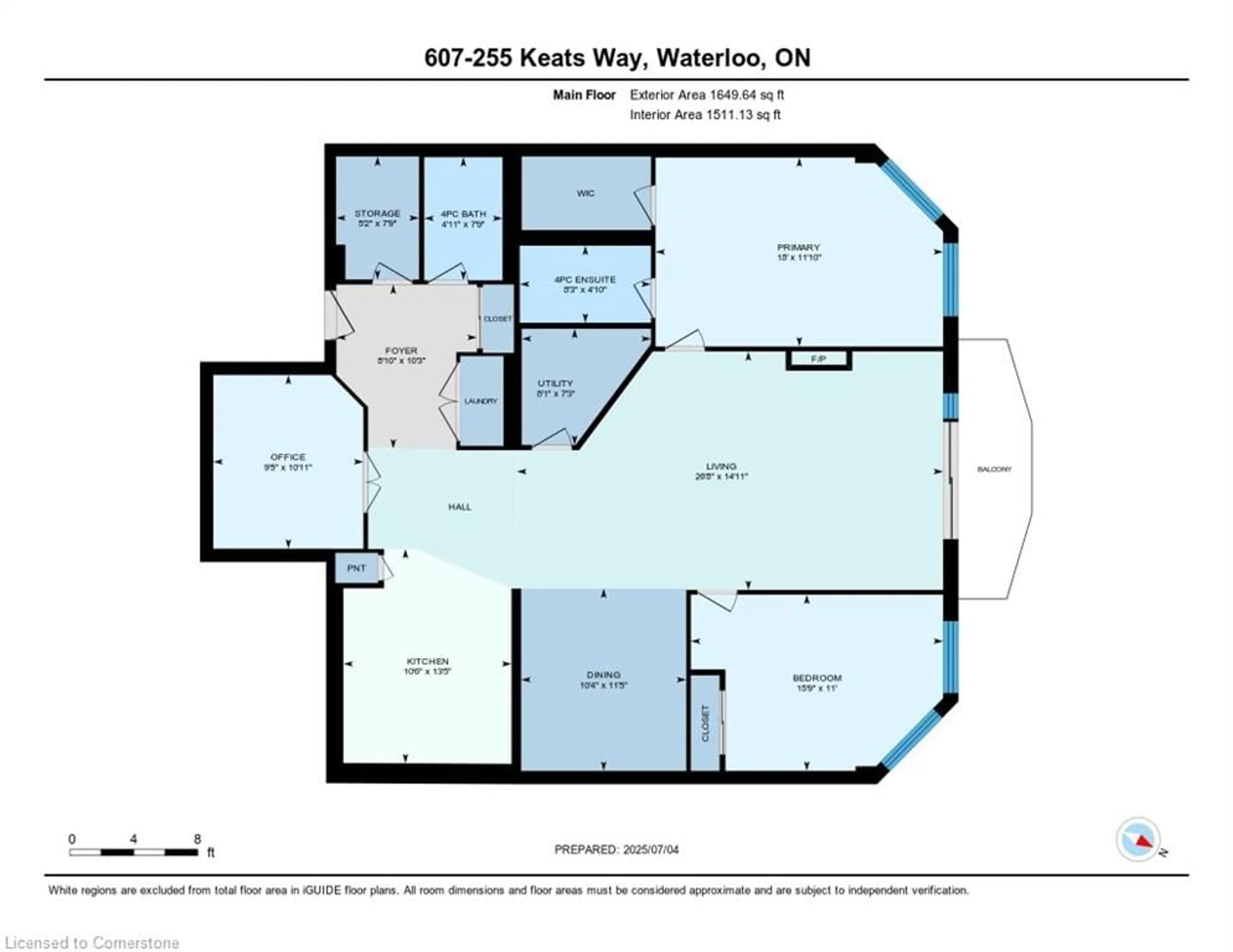 Floor plan for 255 Keats Way #607, Waterloo Ontario N2L 6N6