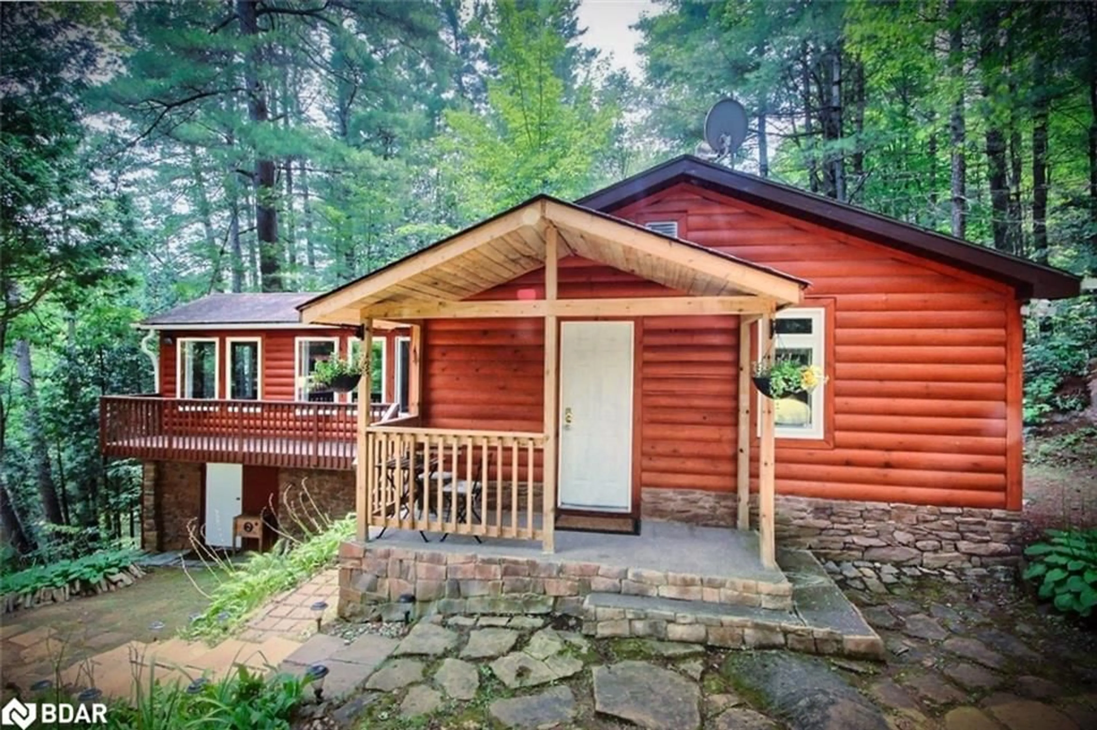 Patio, forest/trees view for 54 Black River Rd, Washago Ontario L0K 2B0