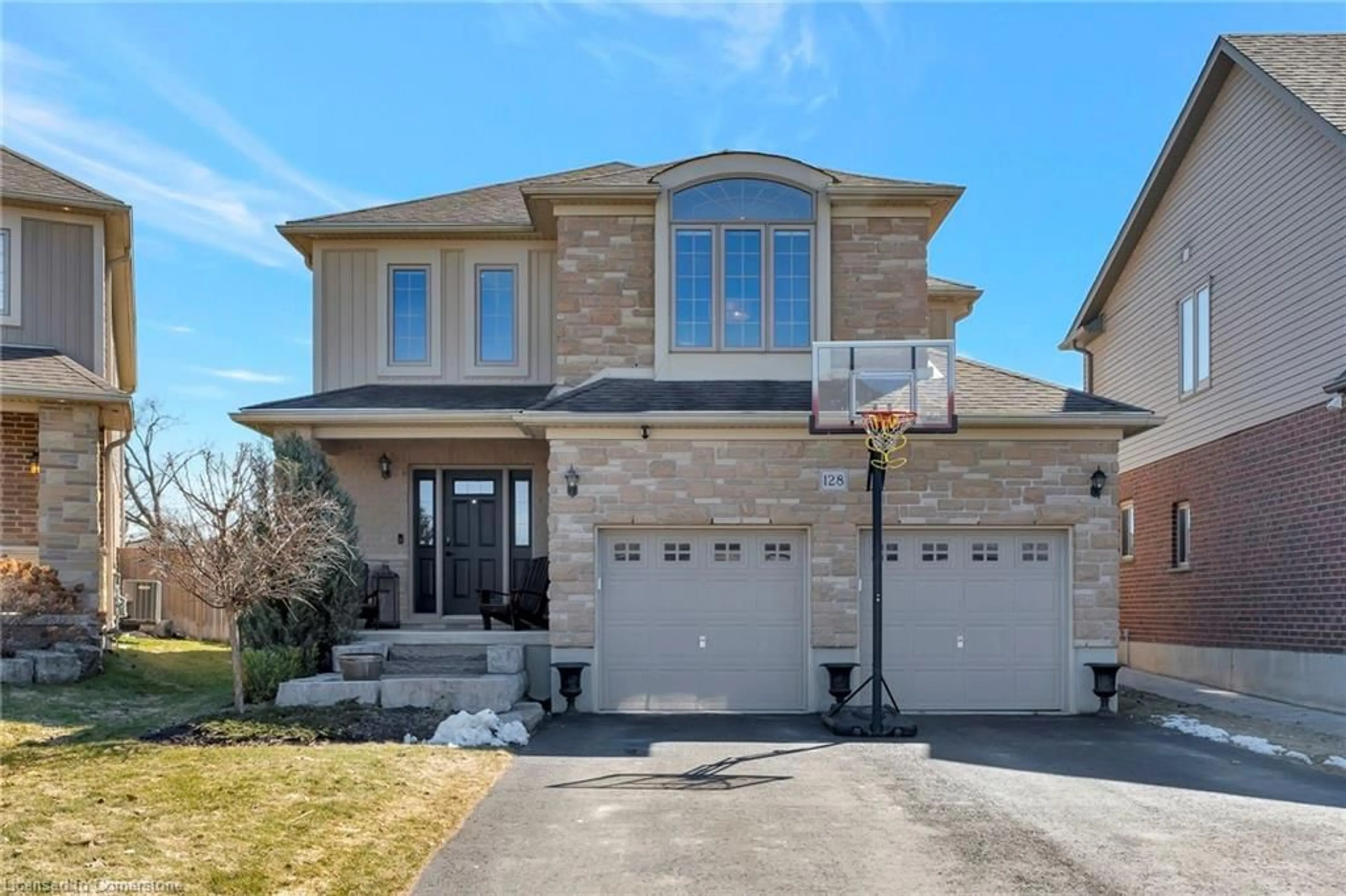 Home with brick exterior material, street for 128 Robert Simone Way, Ayr Ontario N0B 1E0