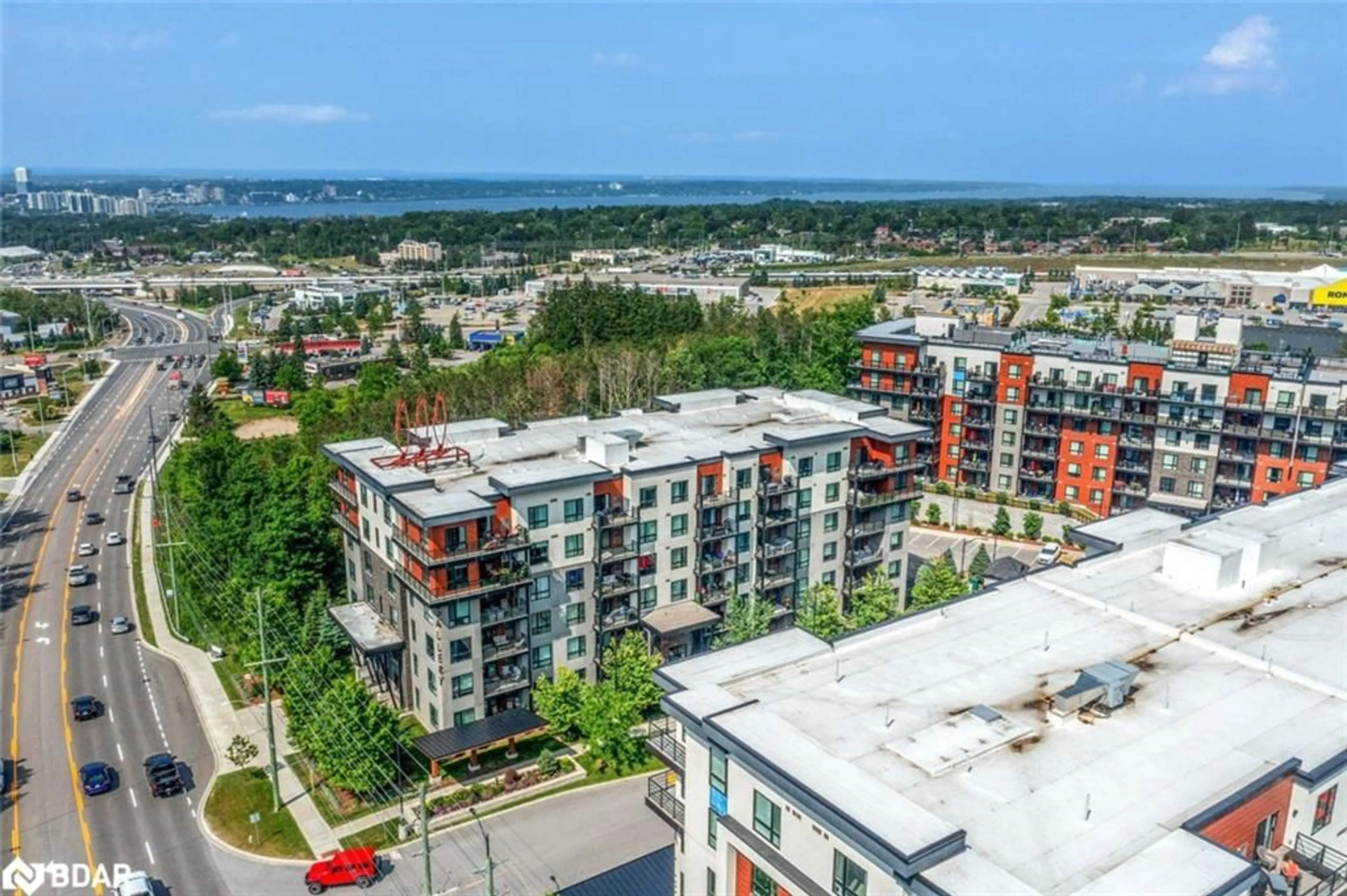 A pic from outside/outdoor area/front of a property/back of a property/a pic from drone, city buildings view from balcony for 300 Essa Road #607, Barrie Ontario L9J 0B9