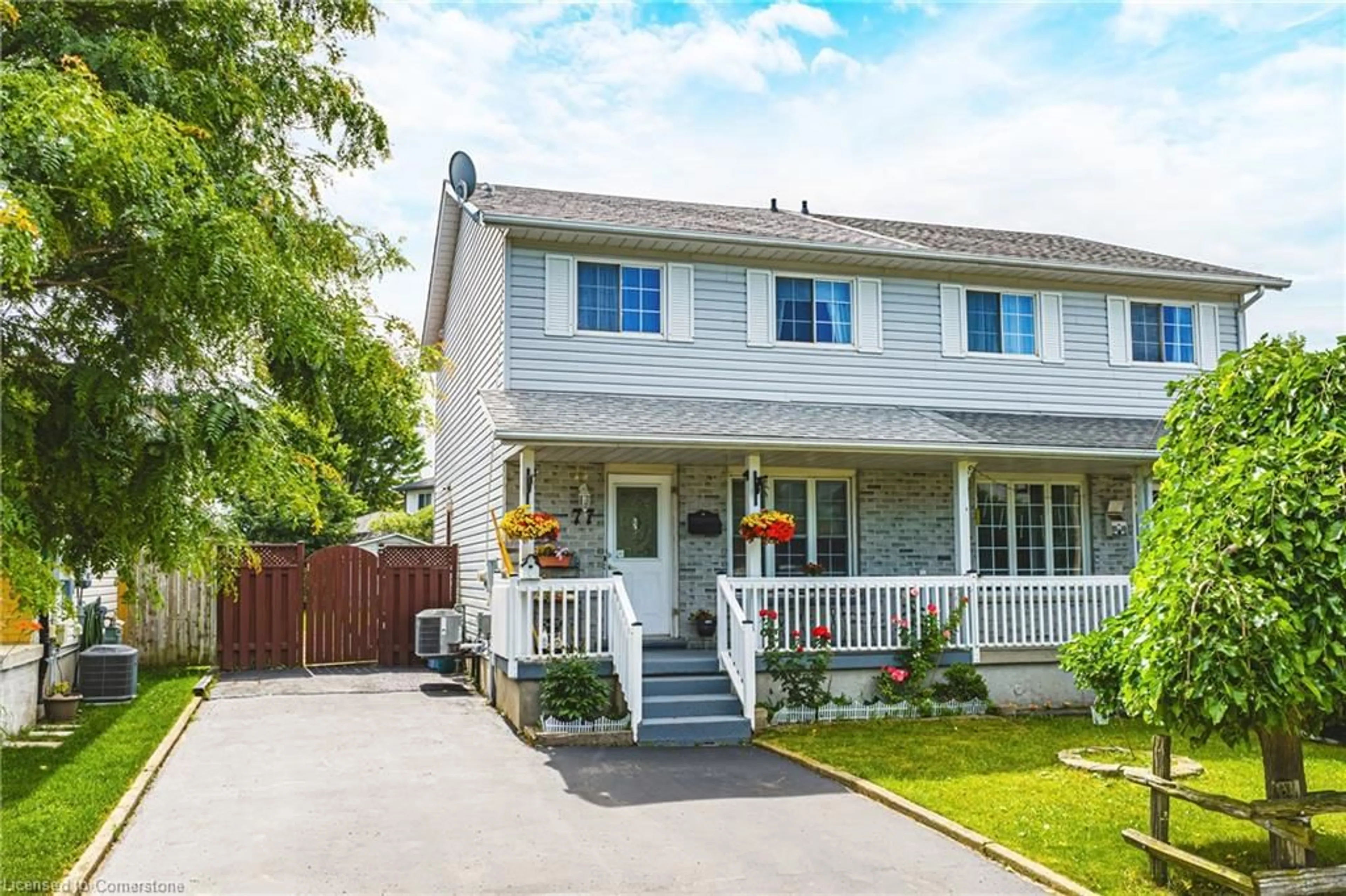 Home with vinyl exterior material, street for 77 Dyer Crt, Cambridge Ontario N3C 4B8