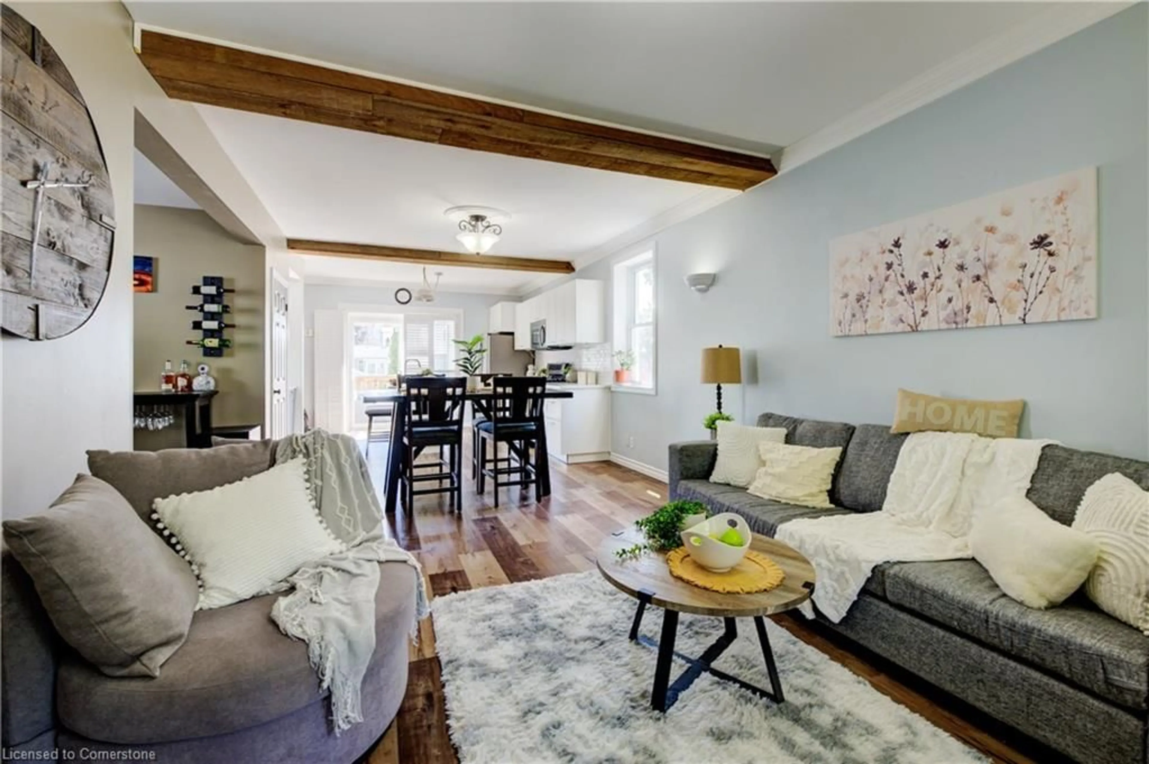 Living room with furniture, wood/laminate floor for 63 Forest Rd, Cambridge Ontario N1S 3B4