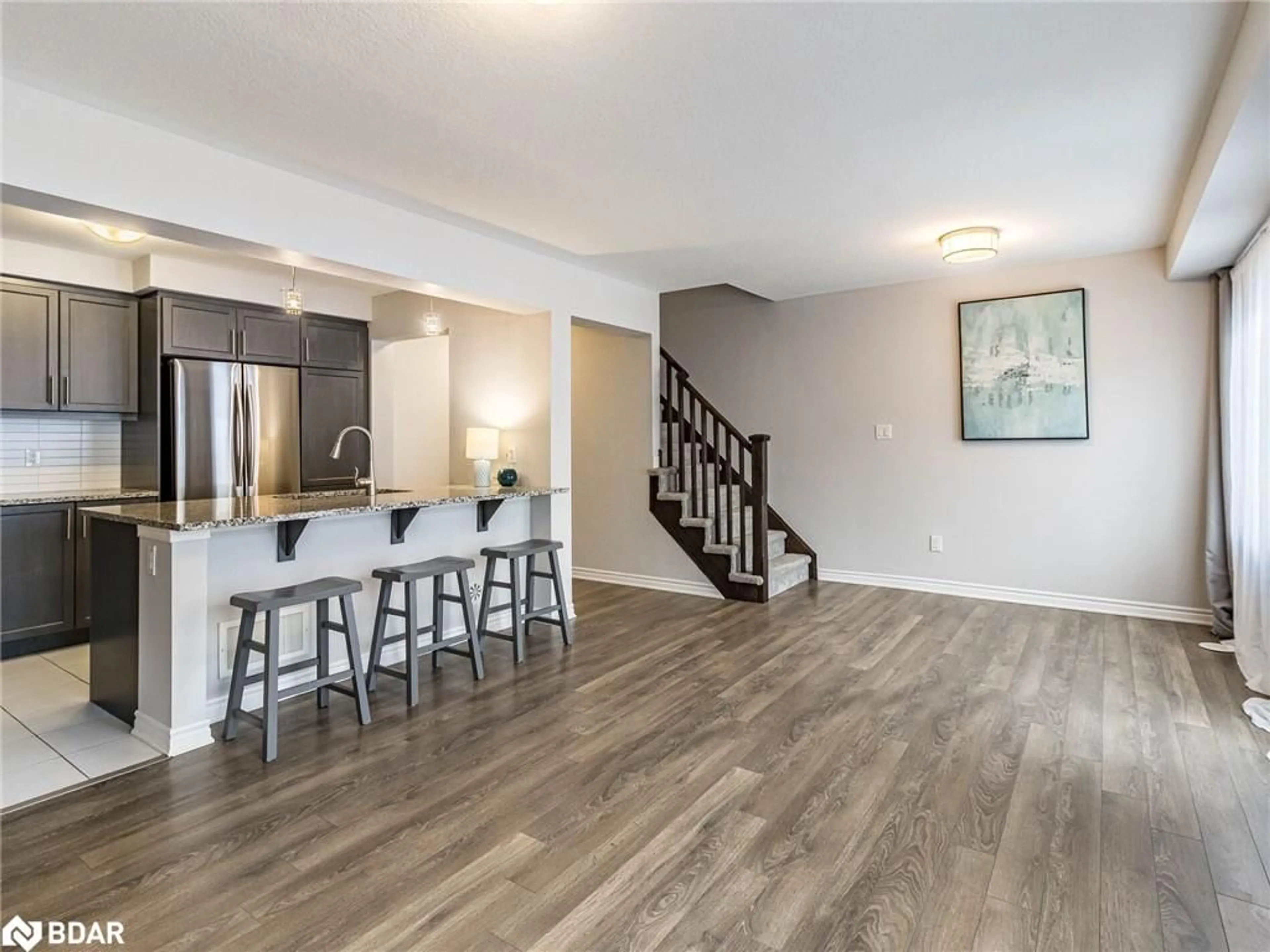 Open concept kitchen, wood/laminate floor for 143 Ridge Rd #57, Cambridge Ontario N3H 4R6