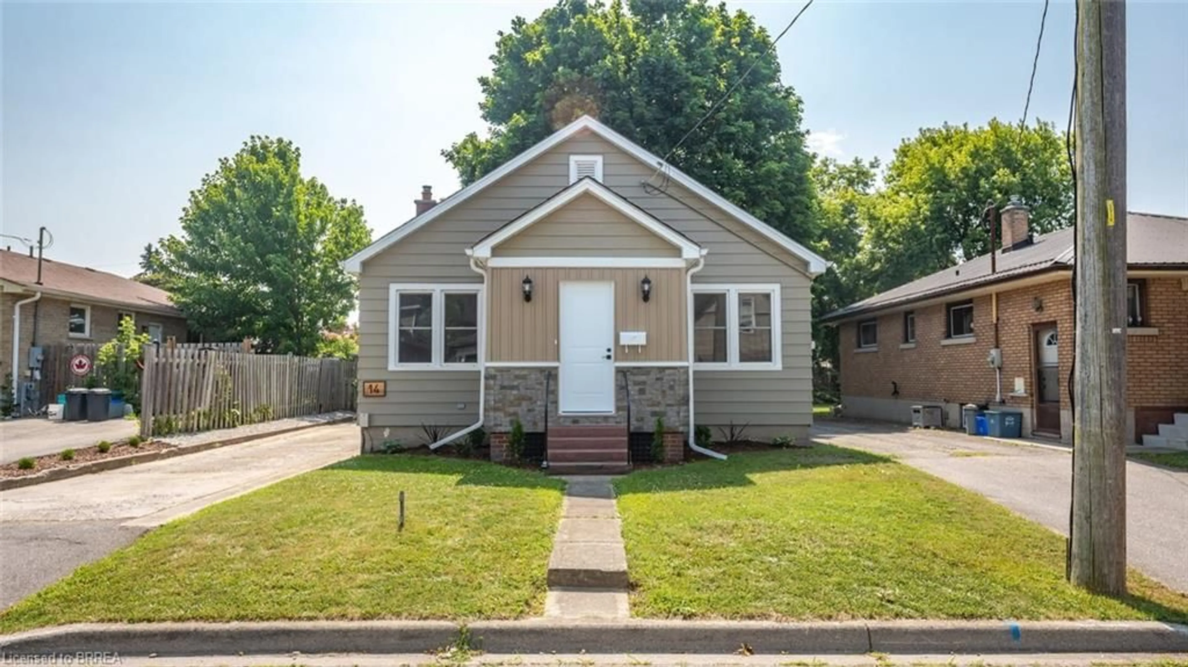 Home with vinyl exterior material, street for 14 Mintern Ave, Brantford Ontario N3S 1K6