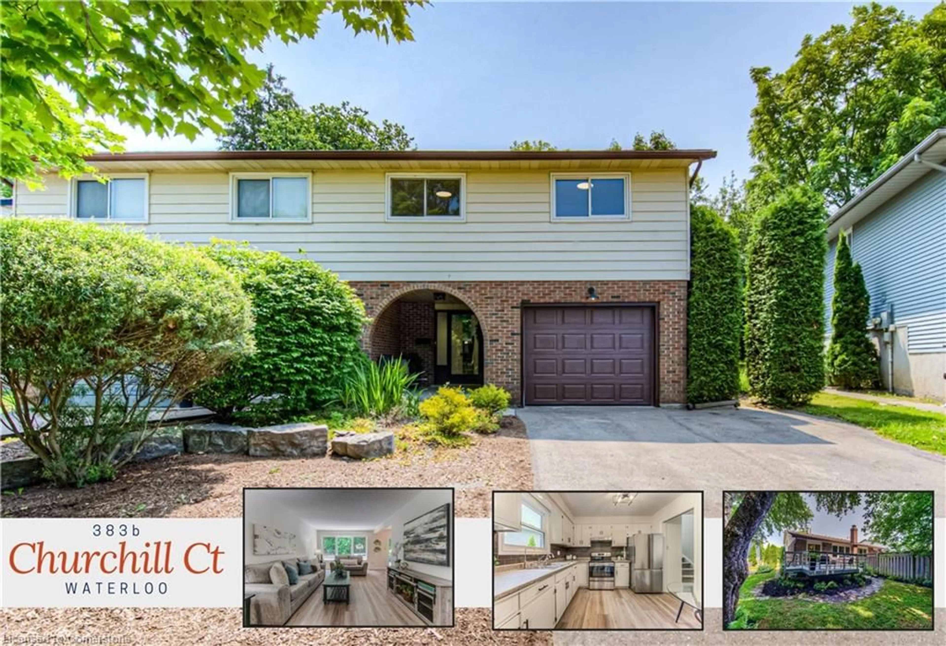 Home with brick exterior material, street for 383B Churchill Crt, Waterloo Ontario N2L 6B4