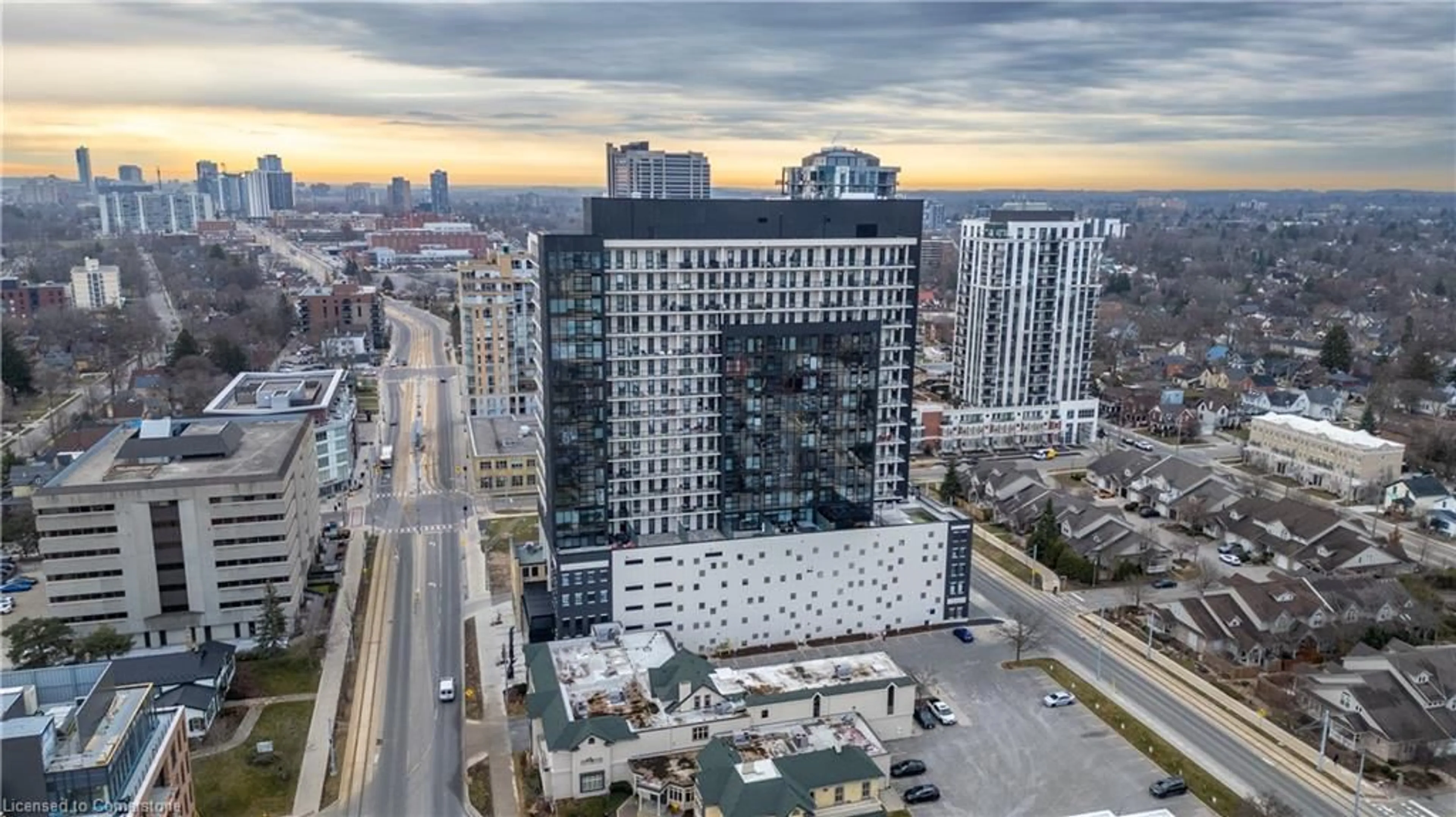 A pic from outside/outdoor area/front of a property/back of a property/a pic from drone, city buildings view from balcony for 181 King St #1013, Waterloo Ontario N2J 1P7
