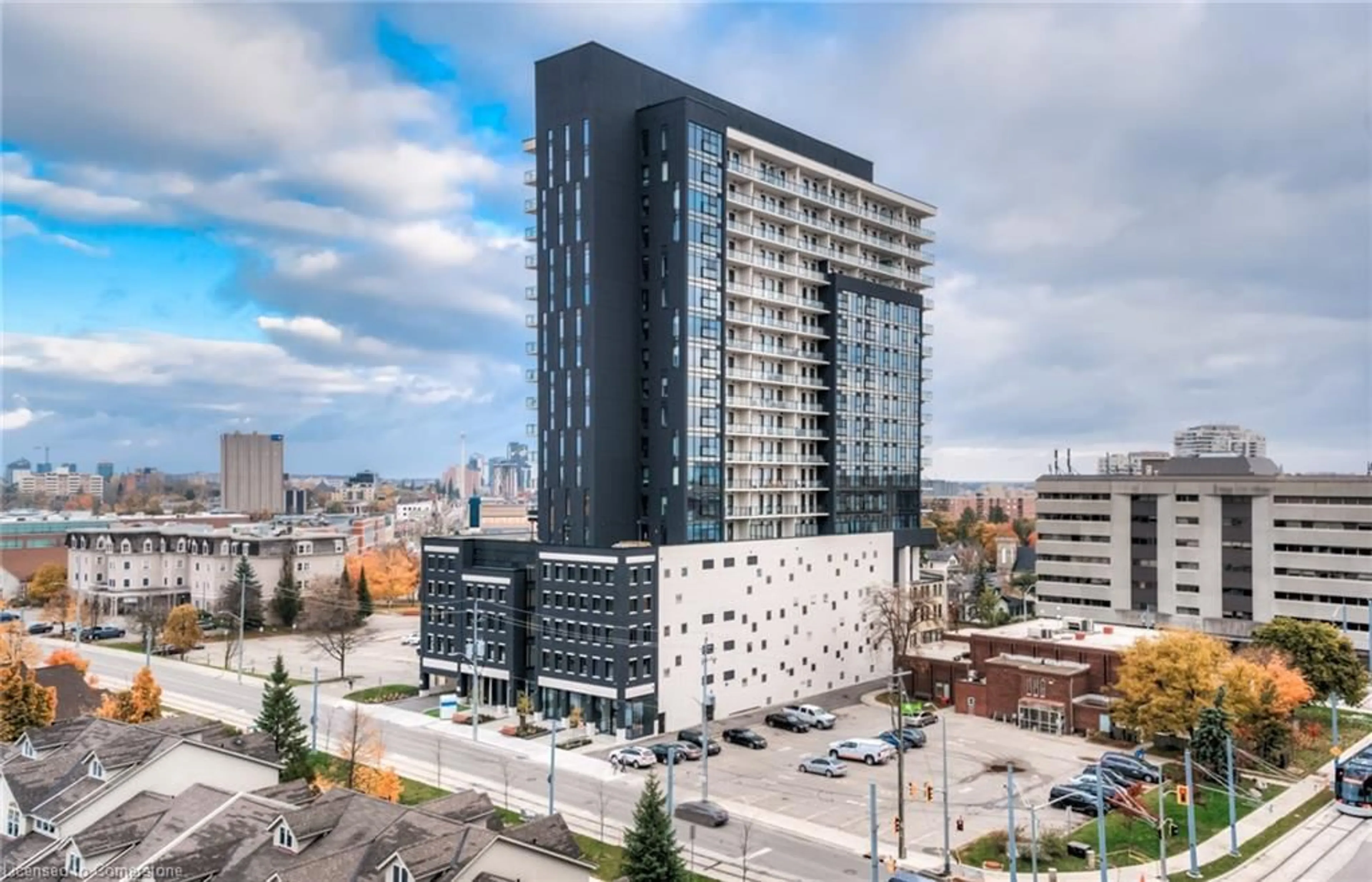 A pic from outside/outdoor area/front of a property/back of a property/a pic from drone, city buildings view from balcony for 181 King St #1013, Waterloo Ontario N2J 1P7